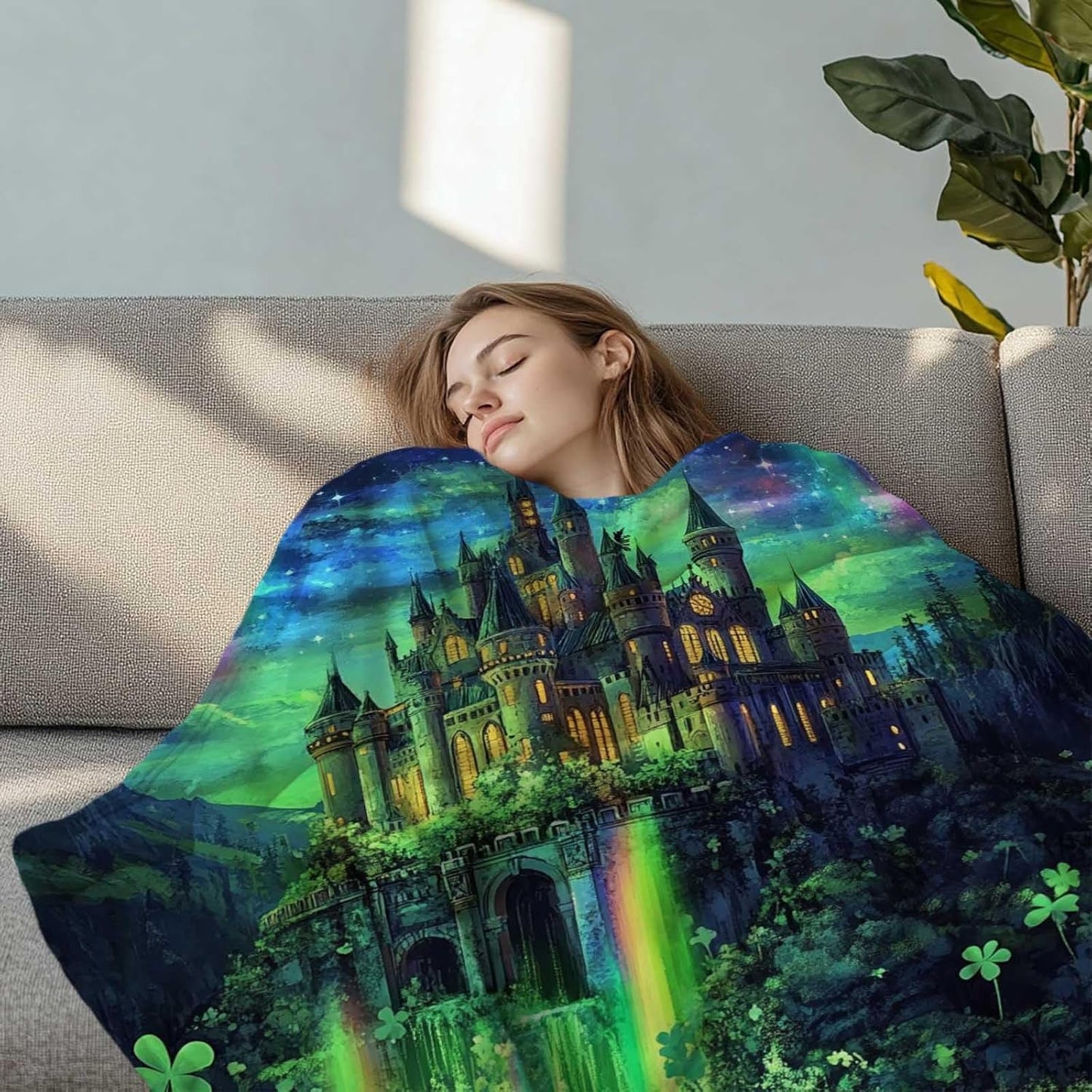Fantasy Castle Throw Blanket 60x80 Inches | Aurora Magical Fleece Blanket for Couch Sofa Bed | Fairy Tale Landscape Decorative Throw | Soft Cozy Gift for Women Girls