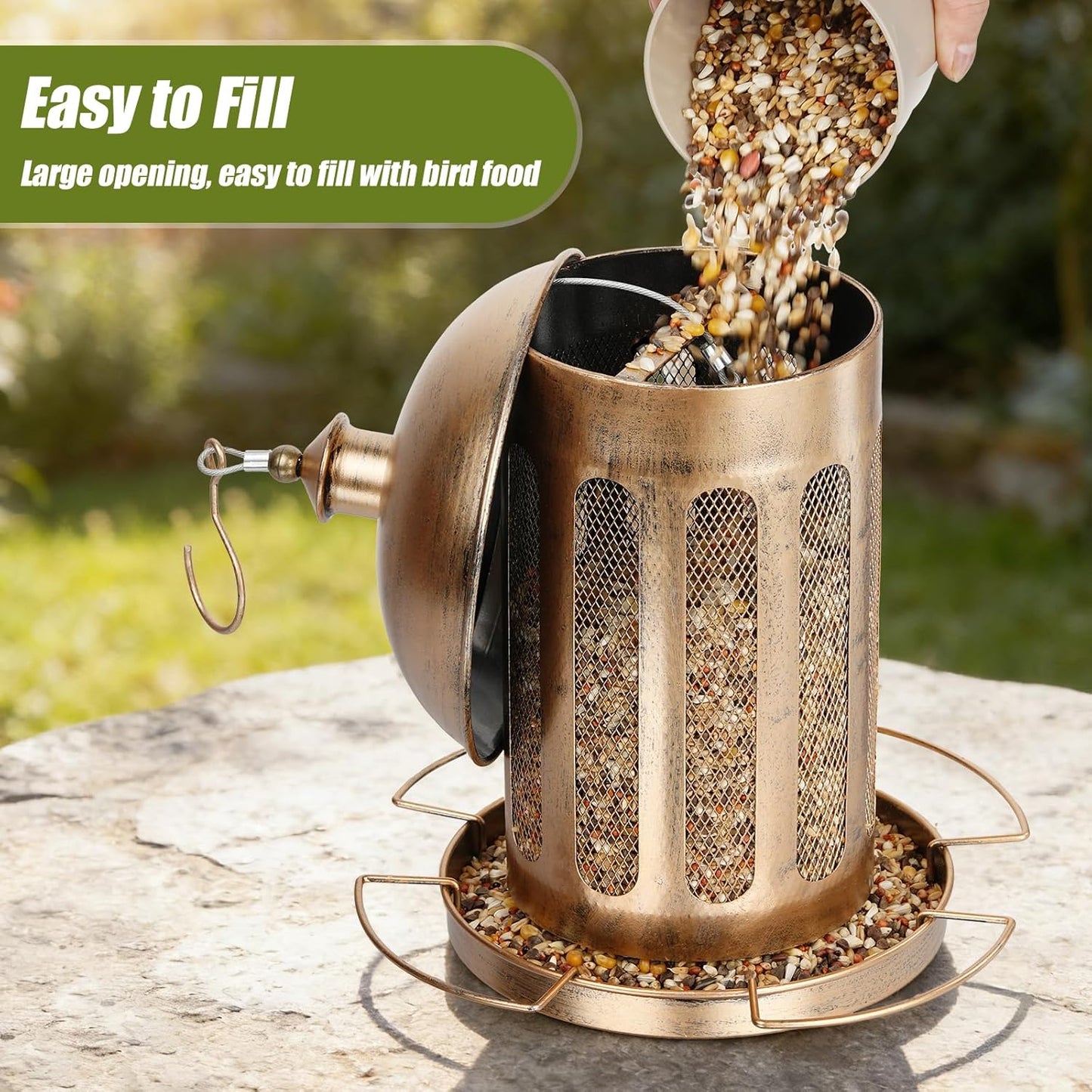 Bird Feeder, Large Capacity Bird Feeders for Outdoor Hanging, Heavy Duty Metal Wild Birdfeeder for Outside Garden Yard Decor, Retro Lantern Shape