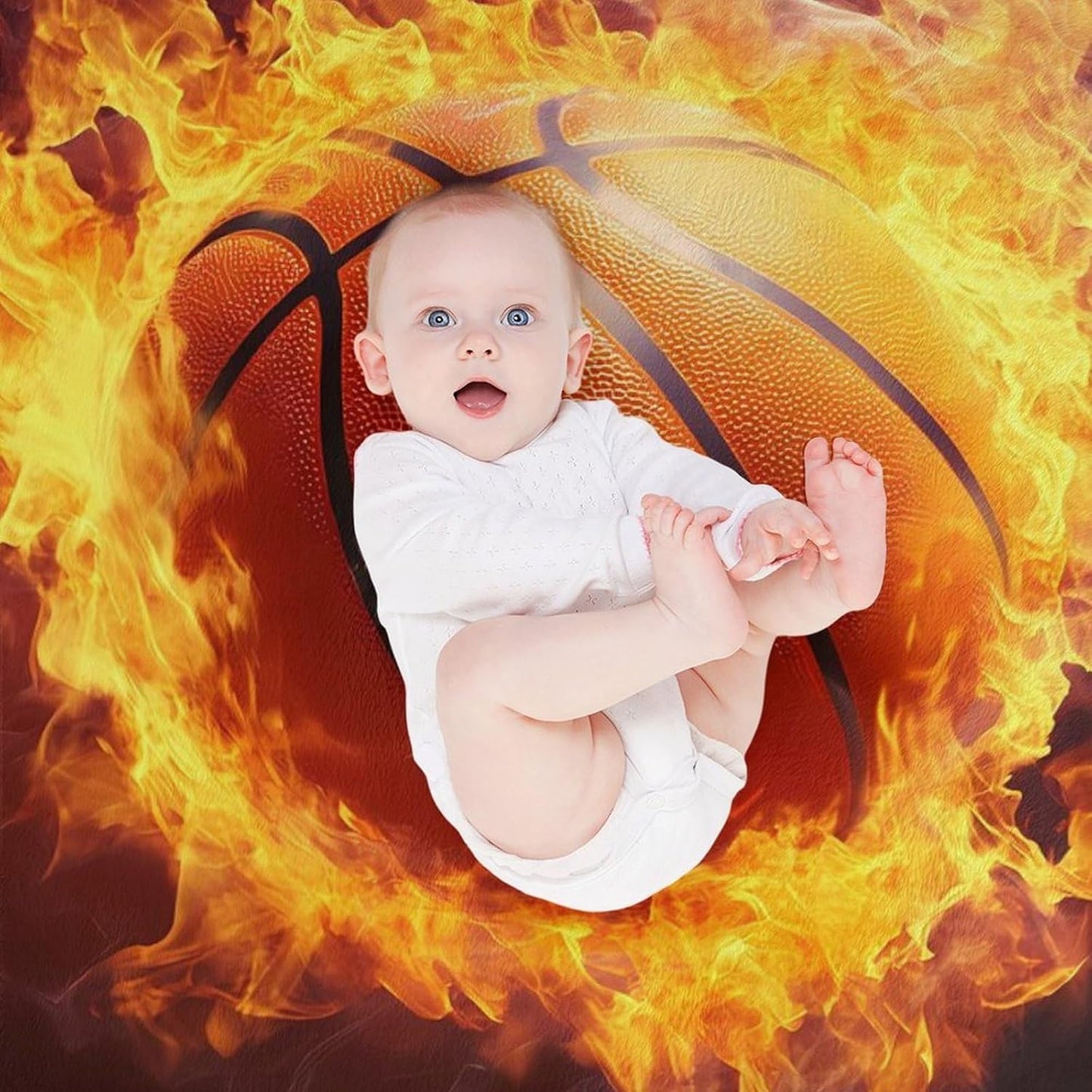 Fire Basketball Throw Blanket for Couch Bed Plush Cozy Fuzzy Flannel Blanket for All Season 66"x90"