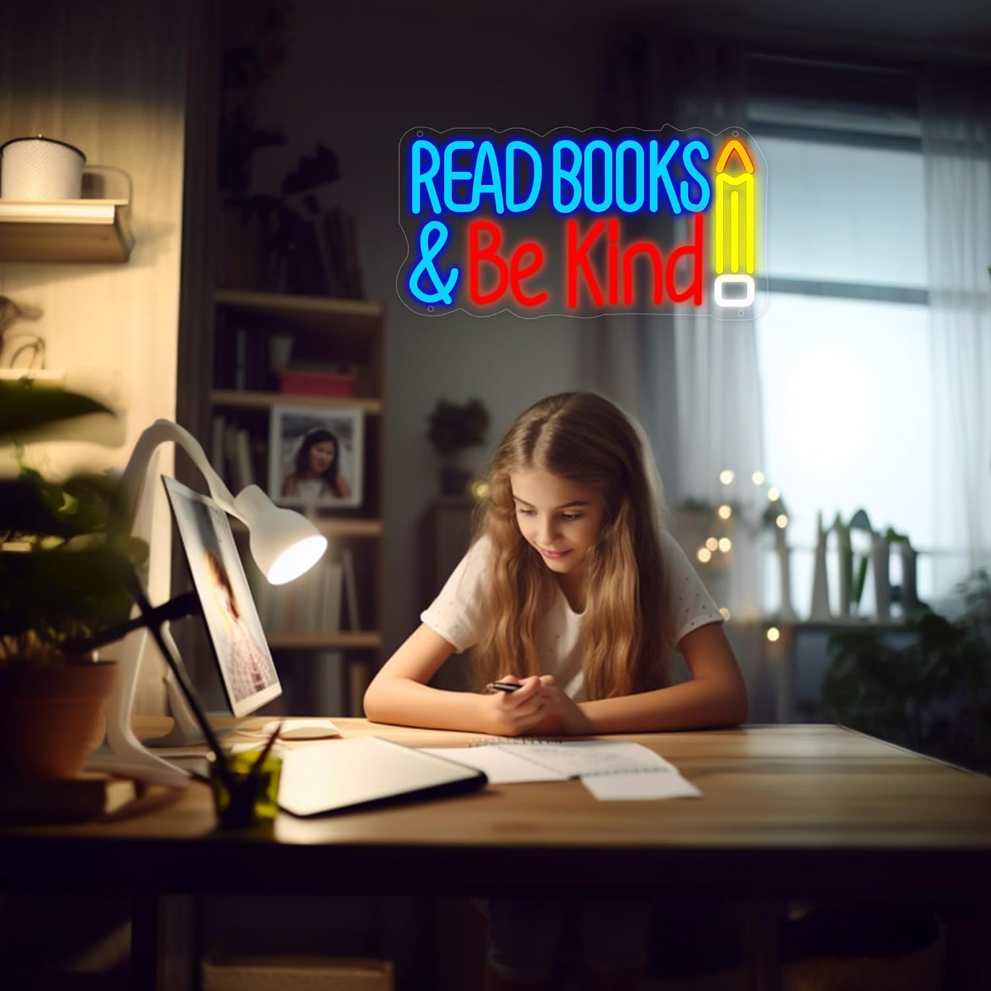 Read Books Be Kind Neon Sign for Wall Decor, USB Powered Read Books Be Kind Led Sign, Reusable Read Books Be Kind Light Up Sign for Boys and Girls, Light Up Sign for Bedroom and Livingroom