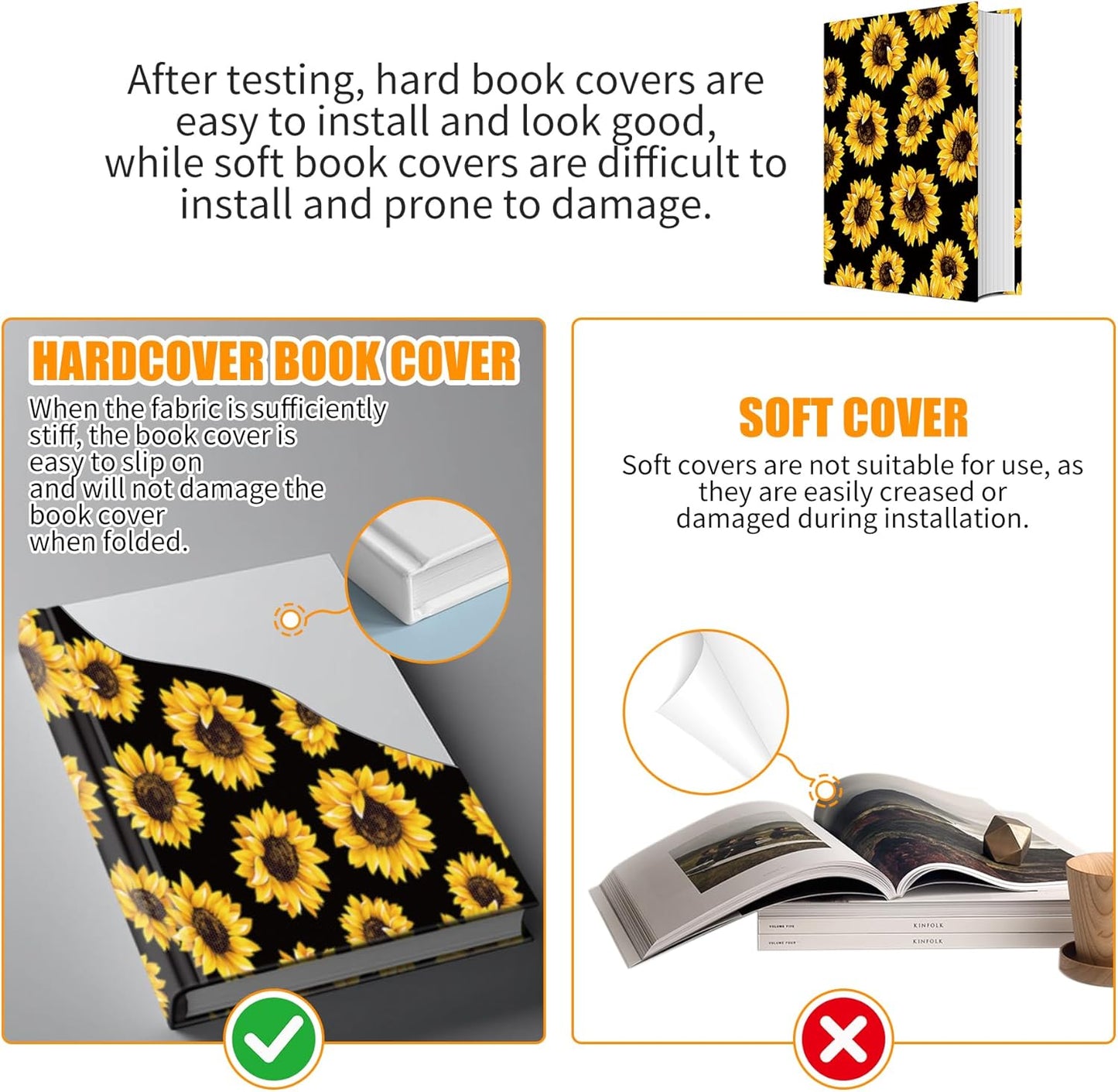 6 Pcs Stretchable Book Cover Jumbo Fabric Book Covers Protector Washable Reusable Protective Textbook Cover for Hardcover Textbooks up to 9 x 11 in with 6 Pieces Magnetic Bookmarks