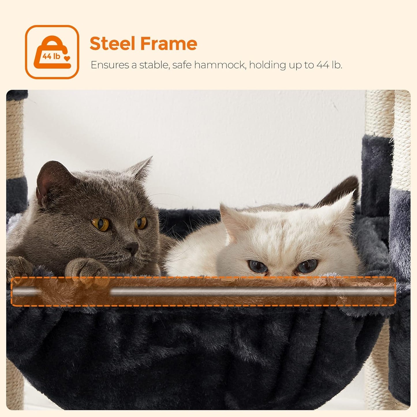 Feandrea Cat Tree, 56.3-Inch Cat Tower, Multi-Level Plush Condo with 11 Scratching Posts, 2 Perches, Hammock, Cave, Smoky Gray UPCT15GYZ