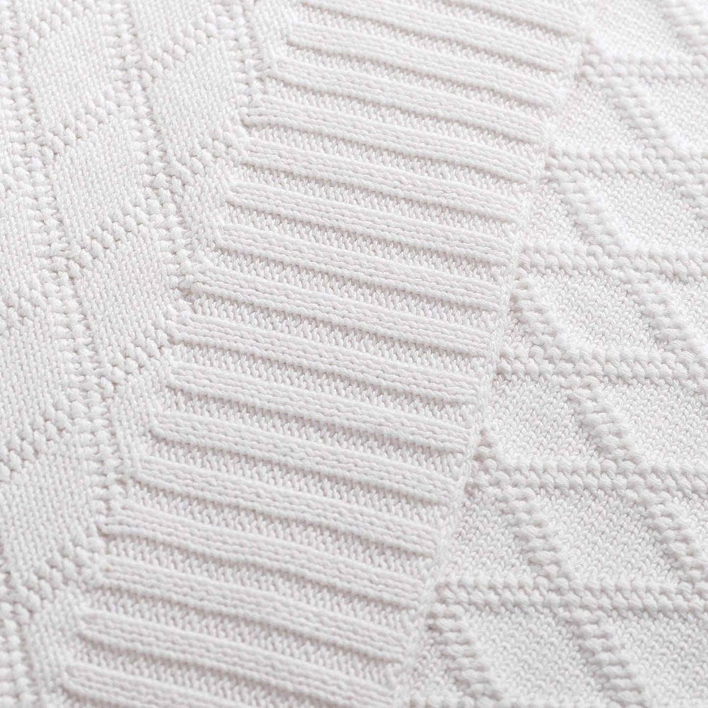 Longhui bedding 100% Cotton Pure White Cable Knit Throw Blanket for Couch with Bonus Laundering Bag – Large 50 x 60 Inch Thick, Extra Cozy, Machine Washable, Comfortable Home Decor