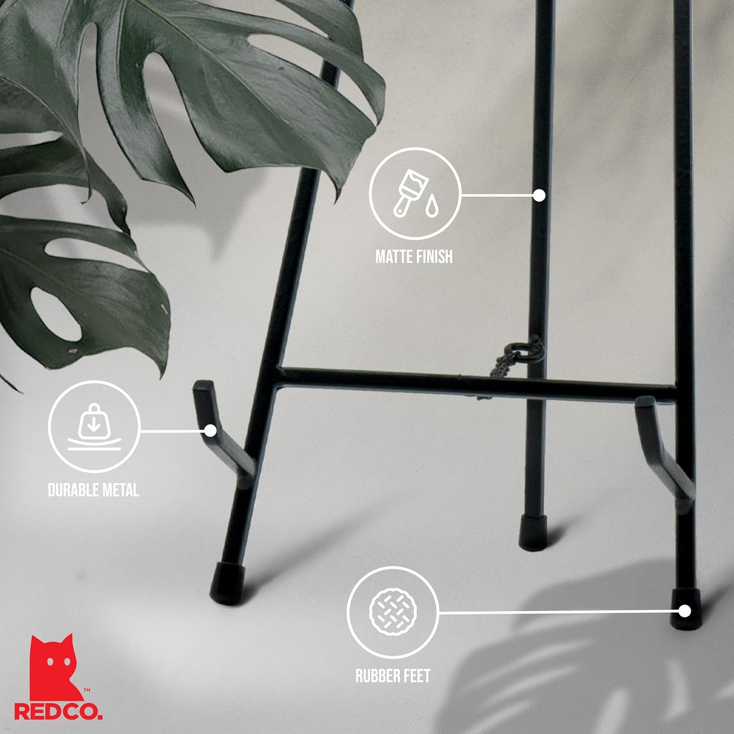 Red Co. 15” Tall Modern Metal Tripod Plate Stand and Art Holder Easel, Black