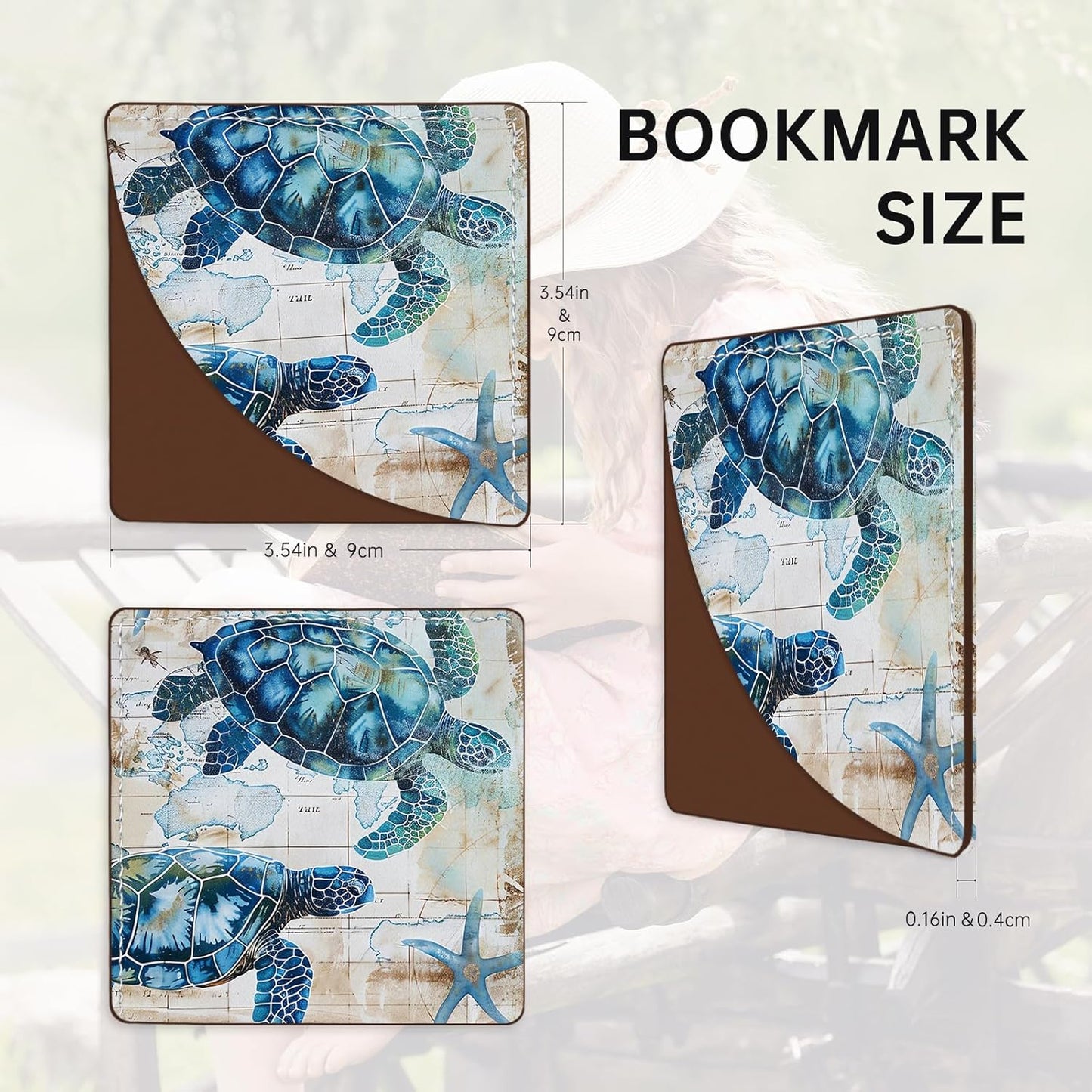 2 Pack Sea Turtle Leather Book Corner Bookmark, Durable Handmade Reading Accessories - Gifts for Readers, Women, Men, Teachers, Students 2