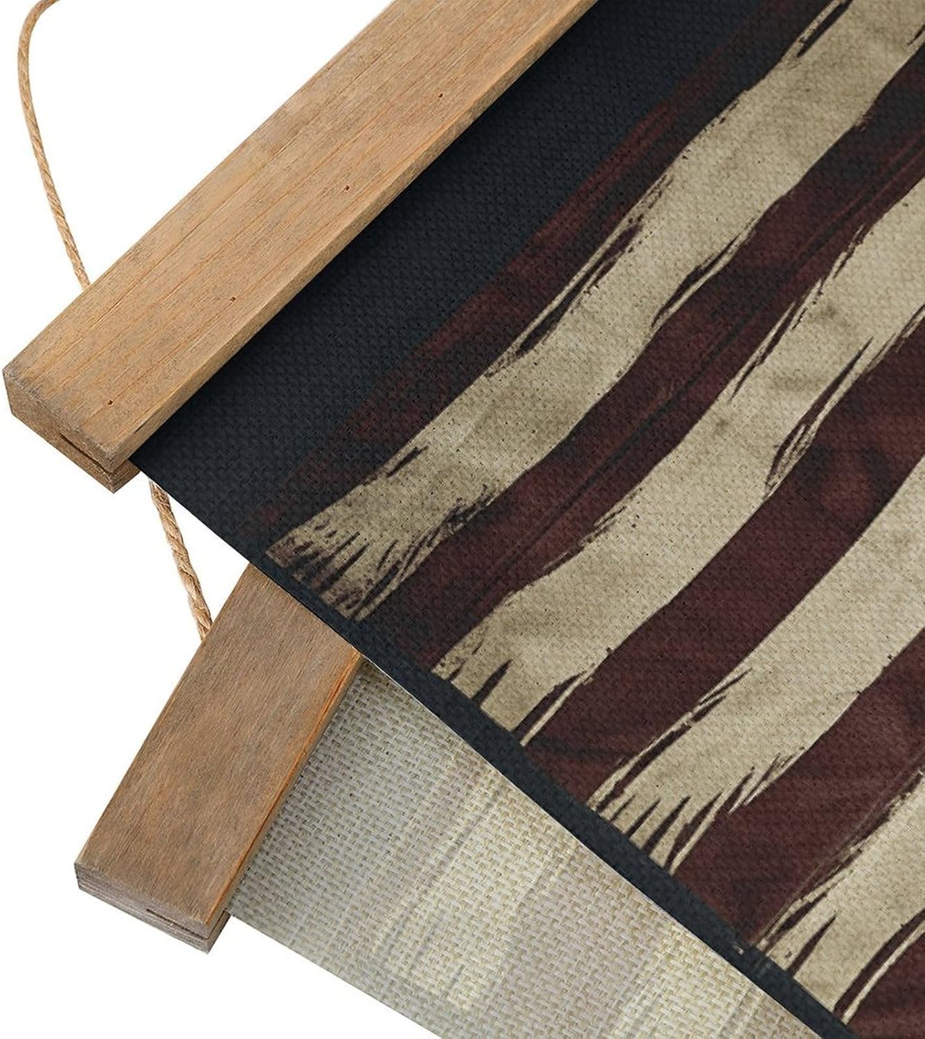 Vintage American Flag Poster with Wooden Frame Personalized Linen Hanging Scroll Painting Rustic Wall Hanging Illustrative Modern Artwork Decor for Home Living Room Bedroom Office
