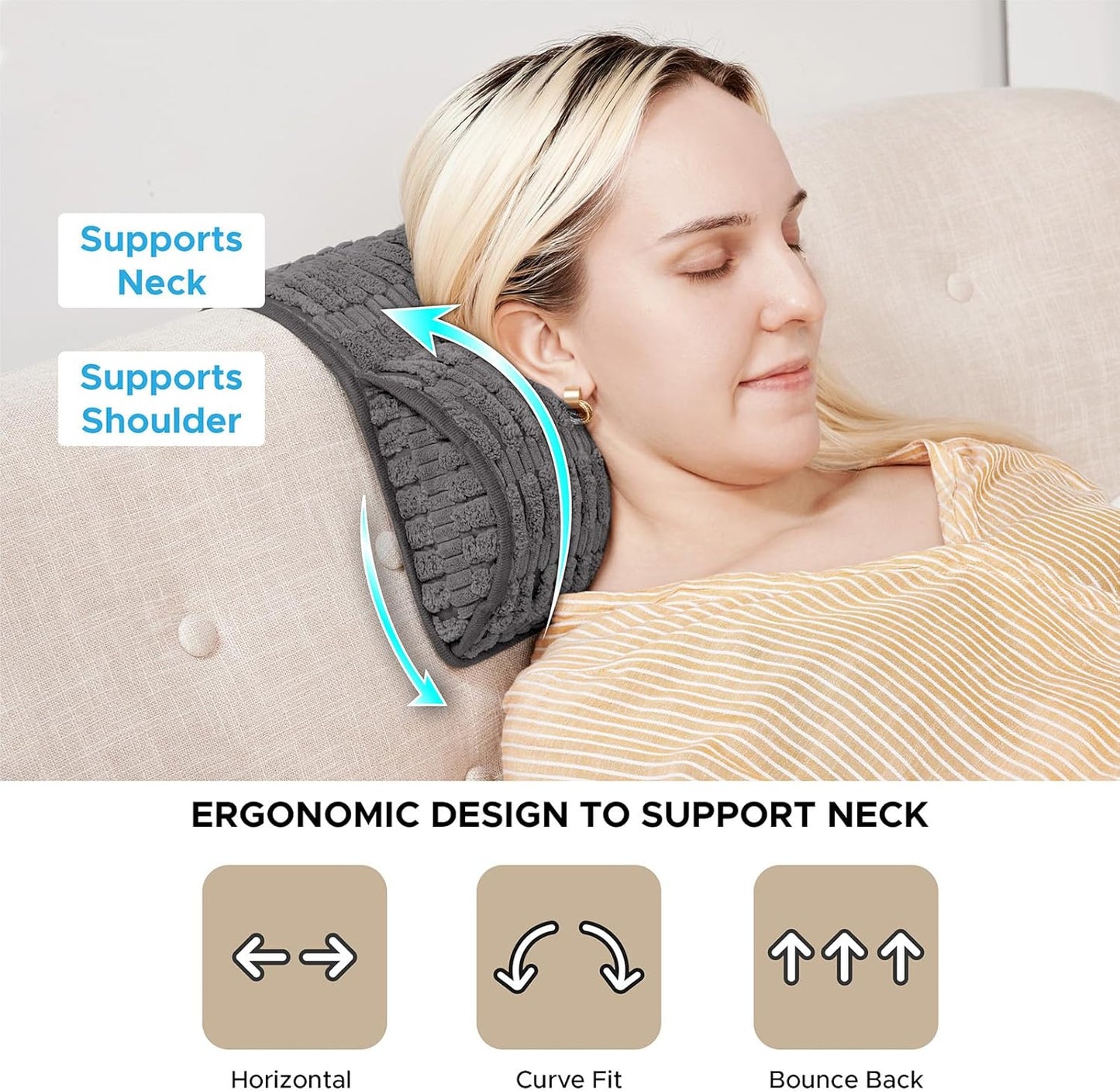 WdFour Headrest Memory Pillow,Neck Pillow, Support Cushions for Back for Sofas, Recliners, Office Chairs, Massage Chairs for Neck Pain Relief and Cervical Support. (Gray, 13" Wx5.5 Lx3 D)