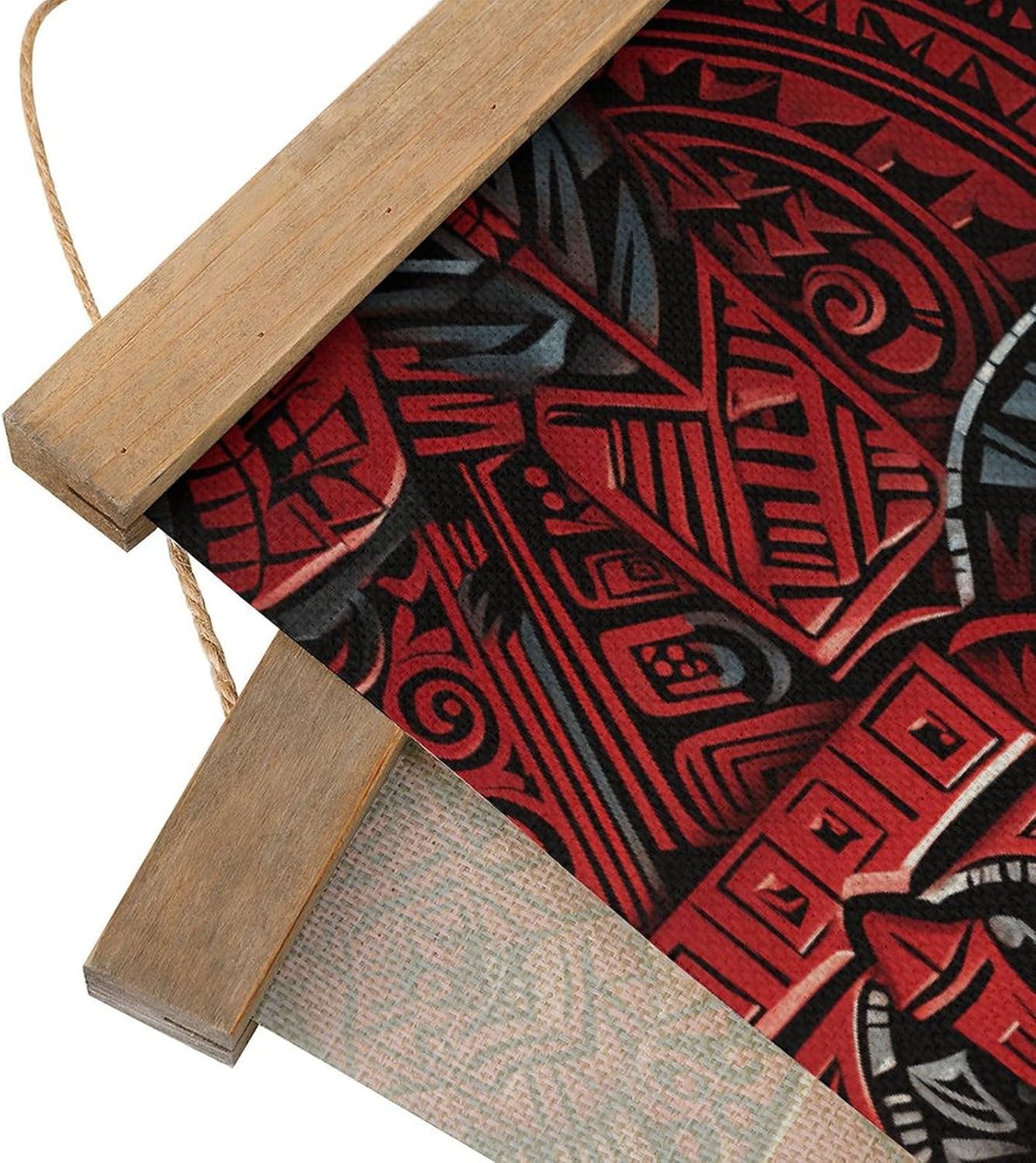 Vintage Red Tribal Pattern Poster with Wooden Frame Personalized Linen Hanging Scroll Painting Rustic Wall Hanging Illustrative Modern Artwork Decor for Home Living Room Bedroom Office