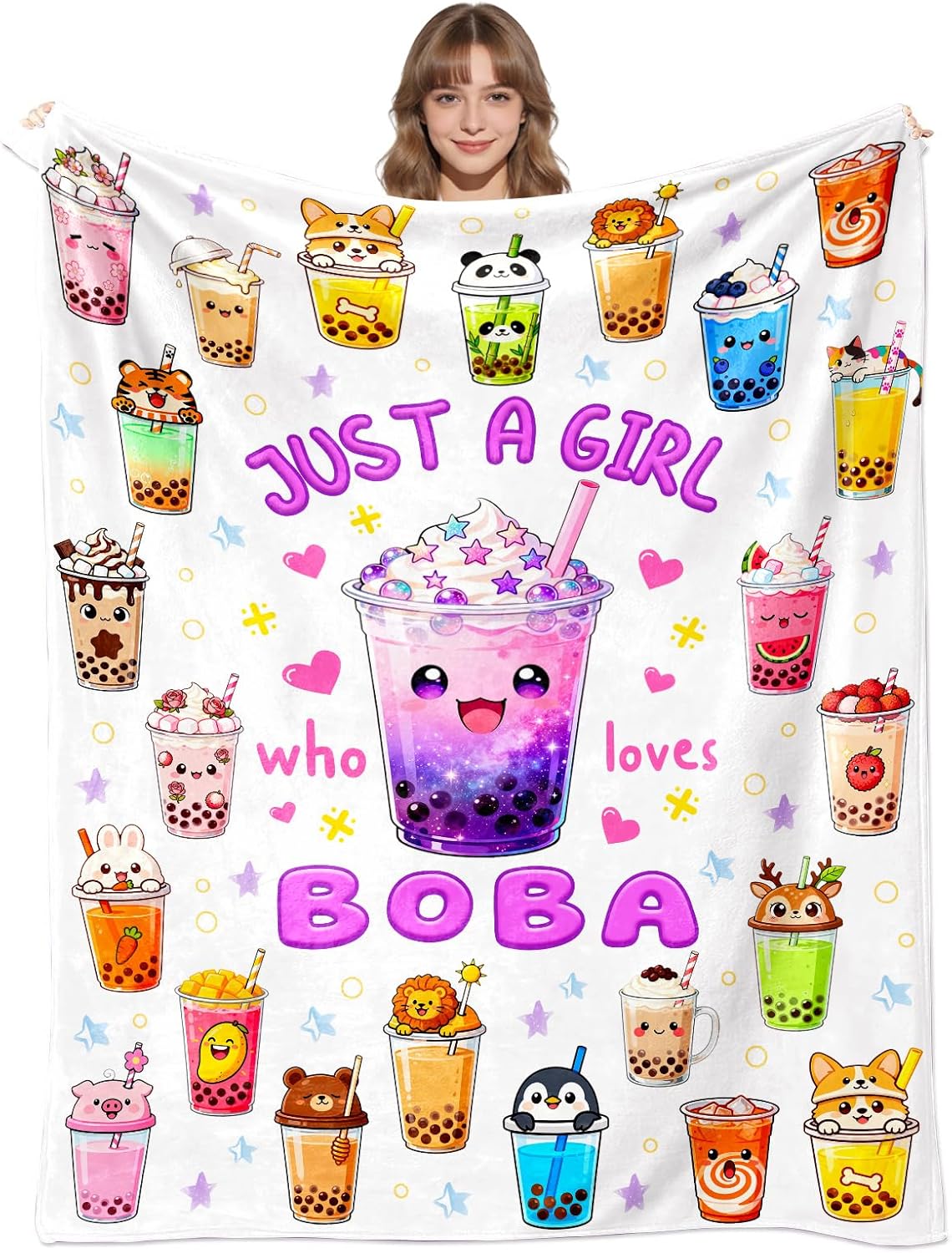 Bubble Tea Blanket Soft Plush Flannel Kawaii Bubble Boba Tea Throw Blanket Just A Girl Who Loves Boba Gifts for Birthday Home Decor Women Kids Adults 50"x40"
