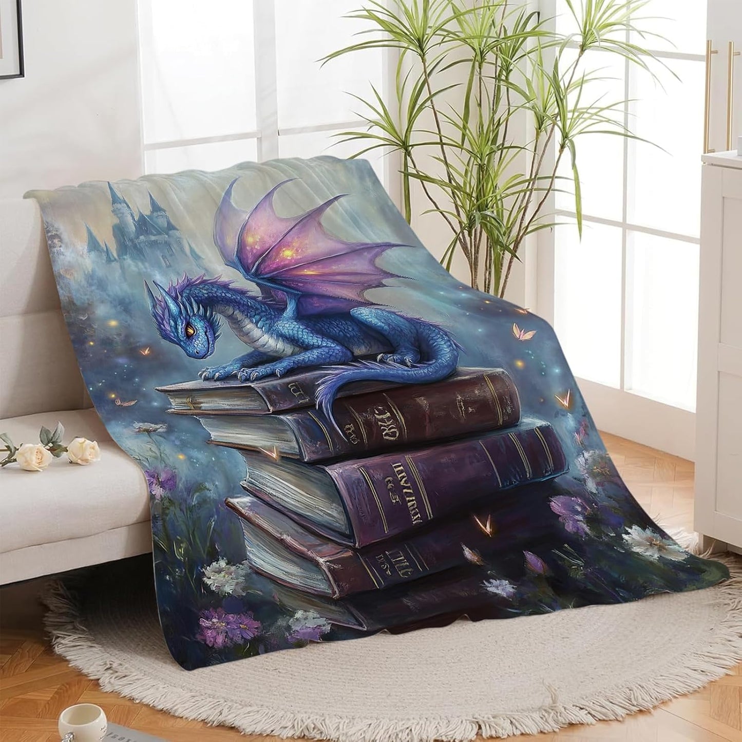Dragon Blanket, Book Throw Blanket, Dragon Gifts, Reading Blankets, Dragons Stuff Fleece Flannel Plush for Women Men Boys Girls Lovers Adults Soft Bedding for Sofa Bed Office Home Decor 40"X50"