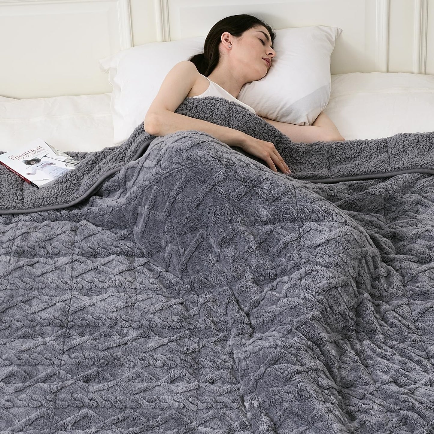 Topblan Weighted Blanket for Adults, 48" x 72" 15lbs, Soft Sherpa Twin Size Heavy Blanket with 3D Jacquard Flannel Fleece Weighted Blankets for Couch and Bed