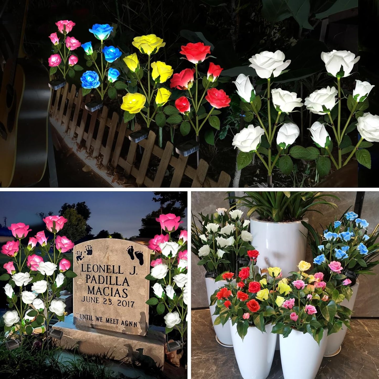 Solar Garden Lights, Solar Outdoor Lights with More Realistic 10 Rose Waterproof Solar Powered Flowers for Outside Patio Yard Pathway Decorations, 2 Pack White