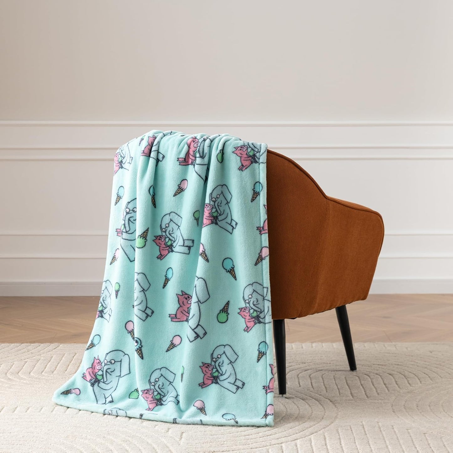 Berkshire Mo Willems® VelvetLoft® Throw Blanket - Super Soft Plush Elephant & Piggie Character Design - Cozy Home Decor, Elephant_Piggie Ice Cream, 50 in x 70 in(Official Mo Willems® Product)