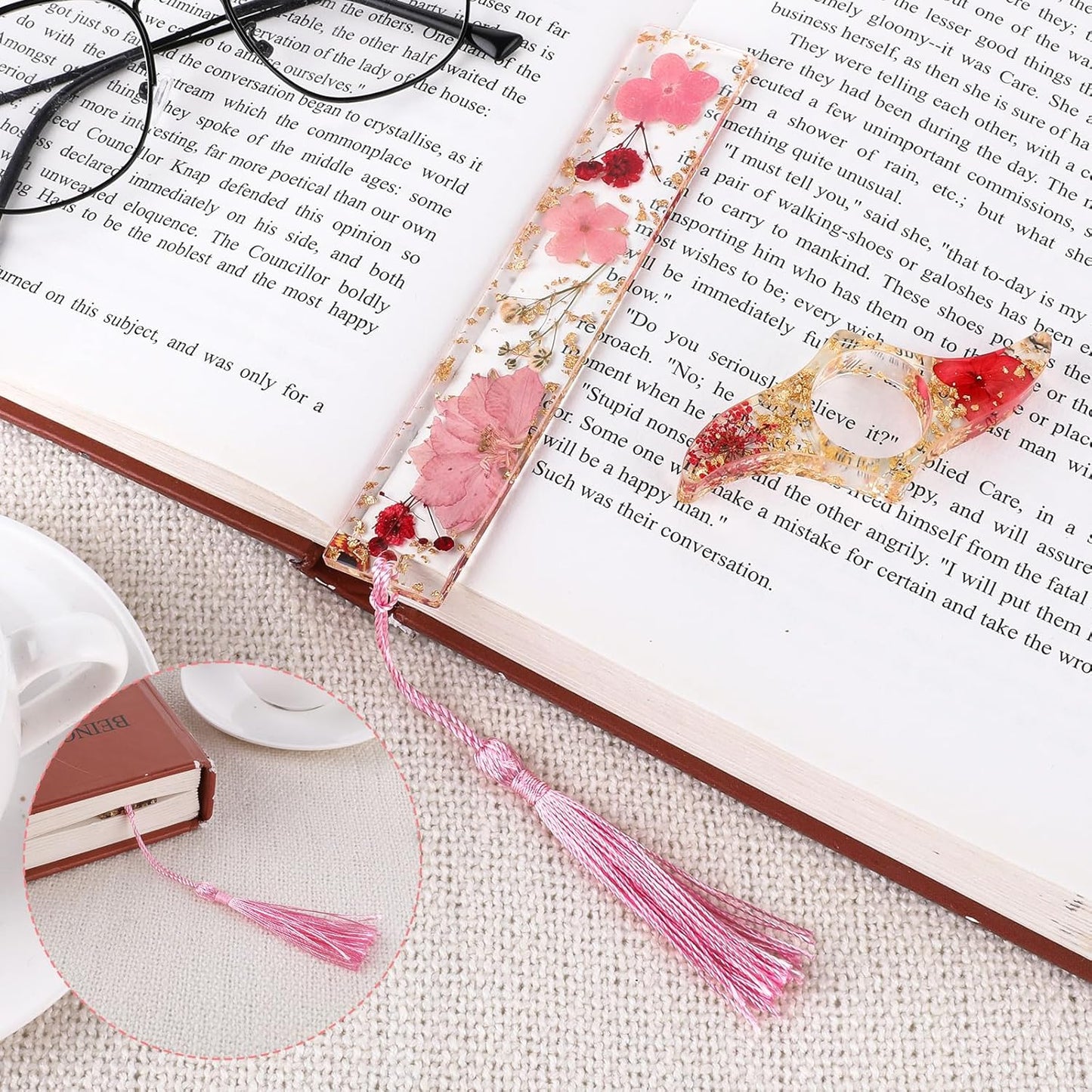 2 Pcs Dried Flower Resin Books Page Holder, Book Mark Transparent Book Thumb Page Holder Bookmarks with Tassel Reading Accessories Gift for Reading Lovers, Literary, Students, Teachers