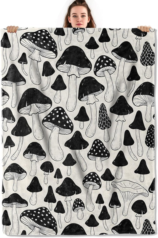 Vintage Mushroom Throw Blanket, Lightweight Warm Flannel Blankets, Home Decor and Gifts, Soft Cozy Throws for Women Adults Kids, 50"X60" for Bed Couch Travel Office
