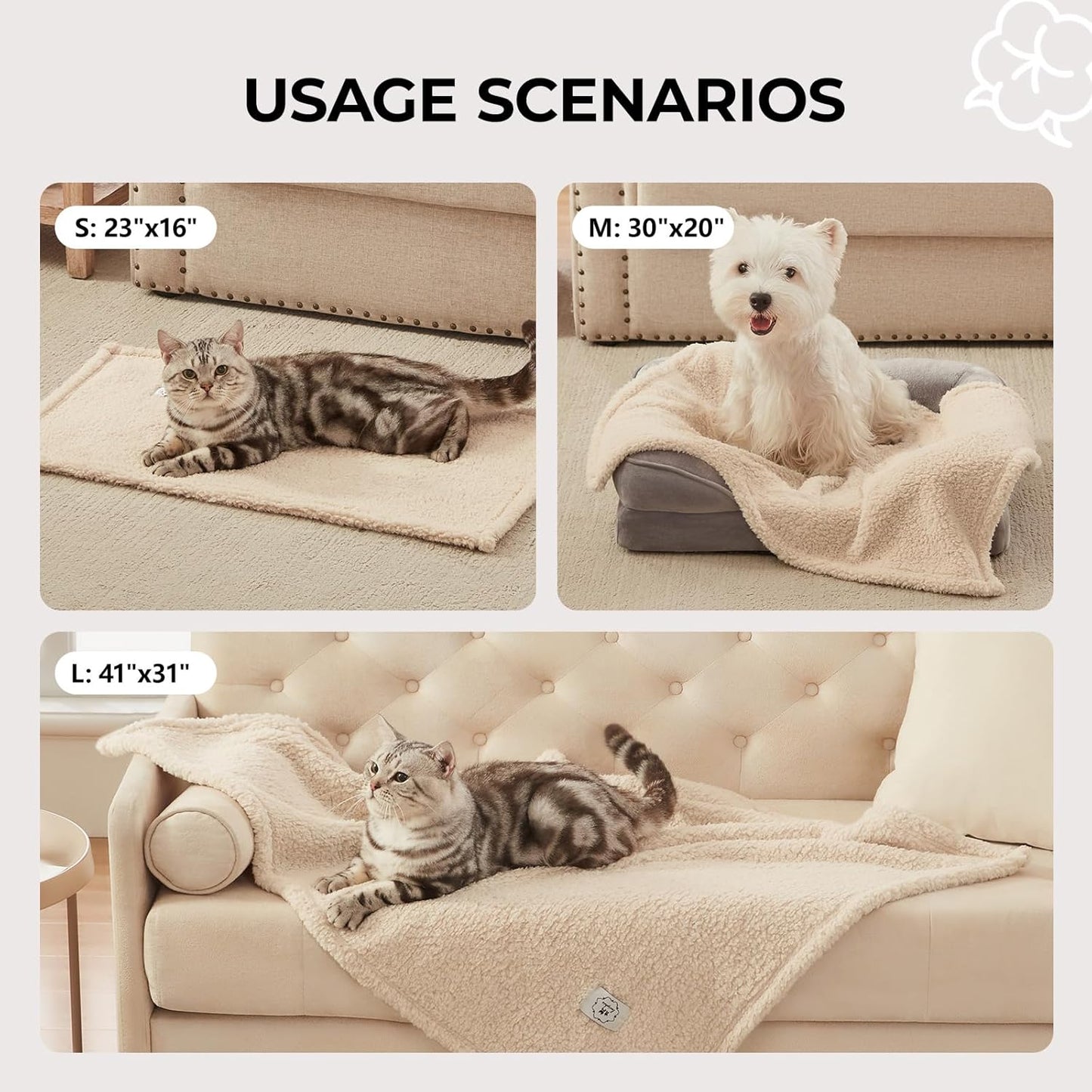1 Pack 3 Calming Blankets Fluffy Premium Fleece Pet Blanket Soft Sherpa Throw for Dog Puppy Cat Beige Small (23" x16'')