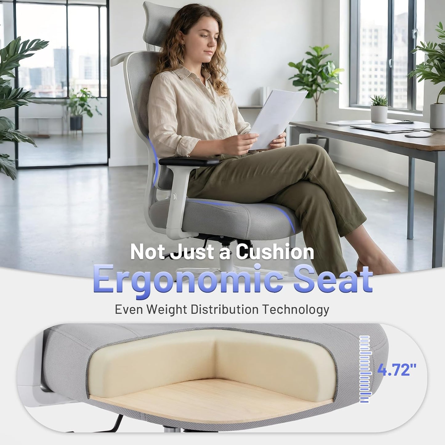 AreShark Ergonomic Office Chair - High Back Breathable Mesh Desk Chair with Lumbar Support & Adjustable Headrest - Rolling Swivel Reclining Comfy Computer Gaming Chair with 2D Armrests for Home Office