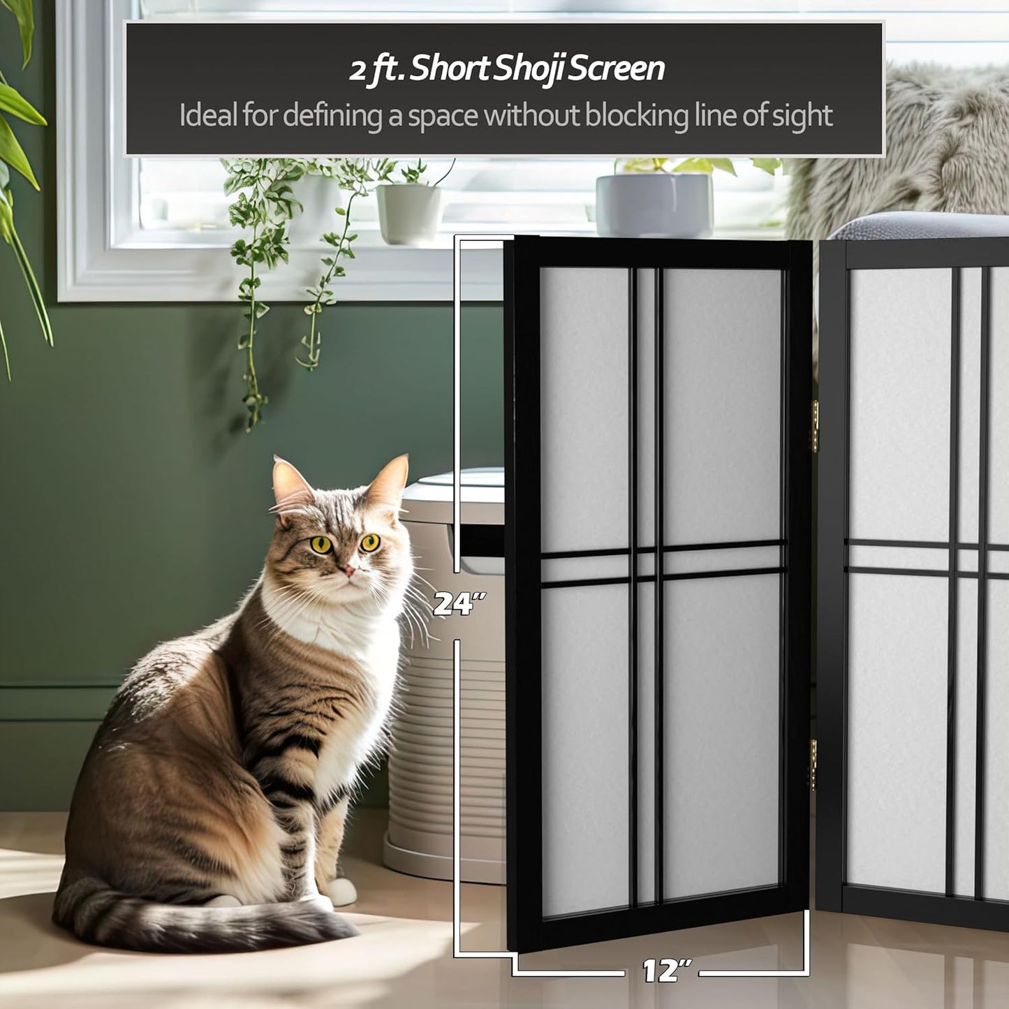 2 ft. Short Desktop Double Cross Shoji Screen - Black - 3 Panels