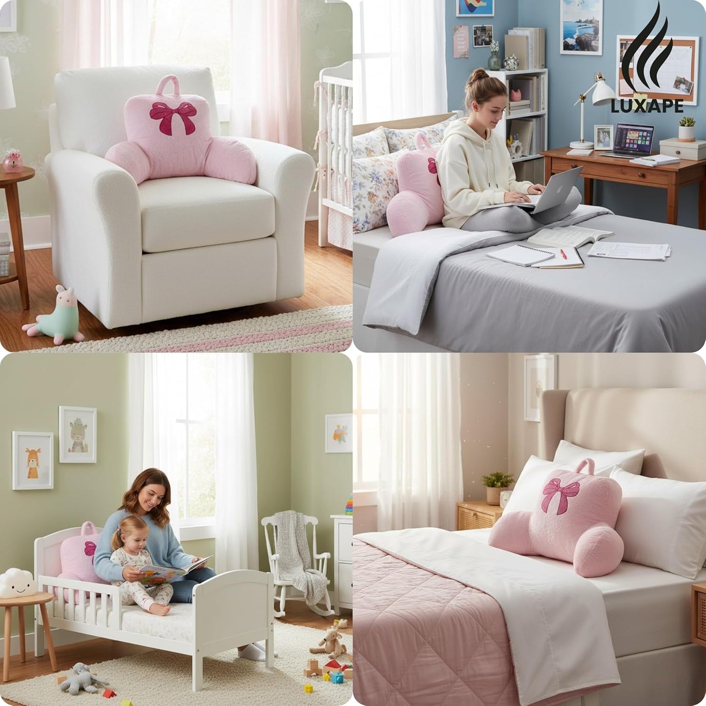 Bow Backrest Pillow Bow Reading Pillow with Pink Bow Design – Soft Plush Fabric Pillow with Armrests for Bed, Couch, Dorm or Lounge – Supportive Bed Rest Cushion, 29 x 16.5 Inches (74 x 42 cm) (Pink)