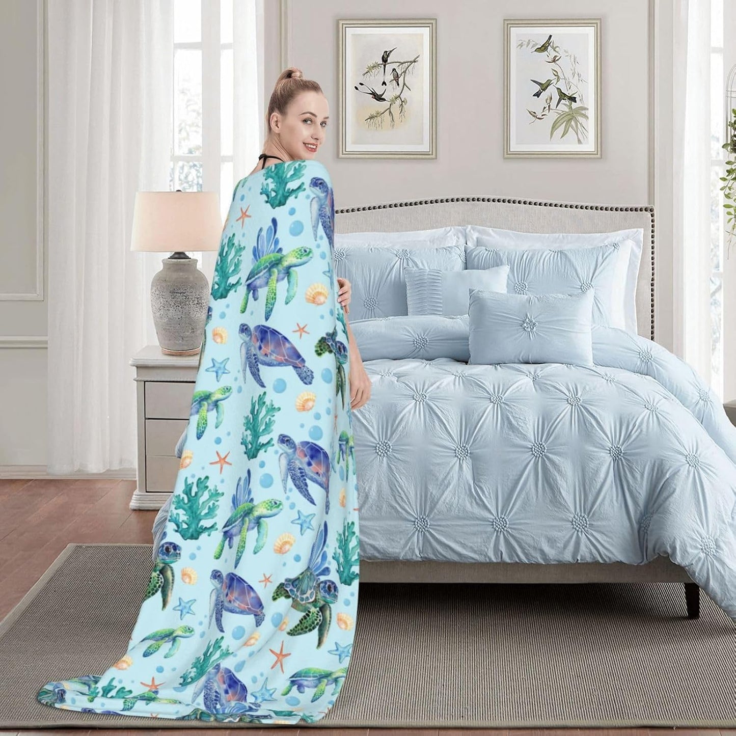 Sea Turtle Throw Blanket Flannel Fleece Bed Blankets Cozy Plush Blanket for Bedroom Living Sofa Car 80"x60"
