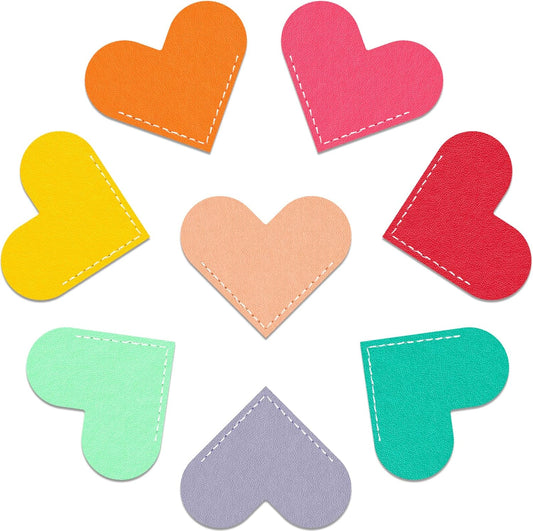 Leather Heart Bookmarks, Cute Handmade Page Corner Book Markers, Reading Gifts for Women, Lovers, Kids, Teachers, Friends, Readers, Book Accessories for School Office Home Supplies (8PC-Bright)