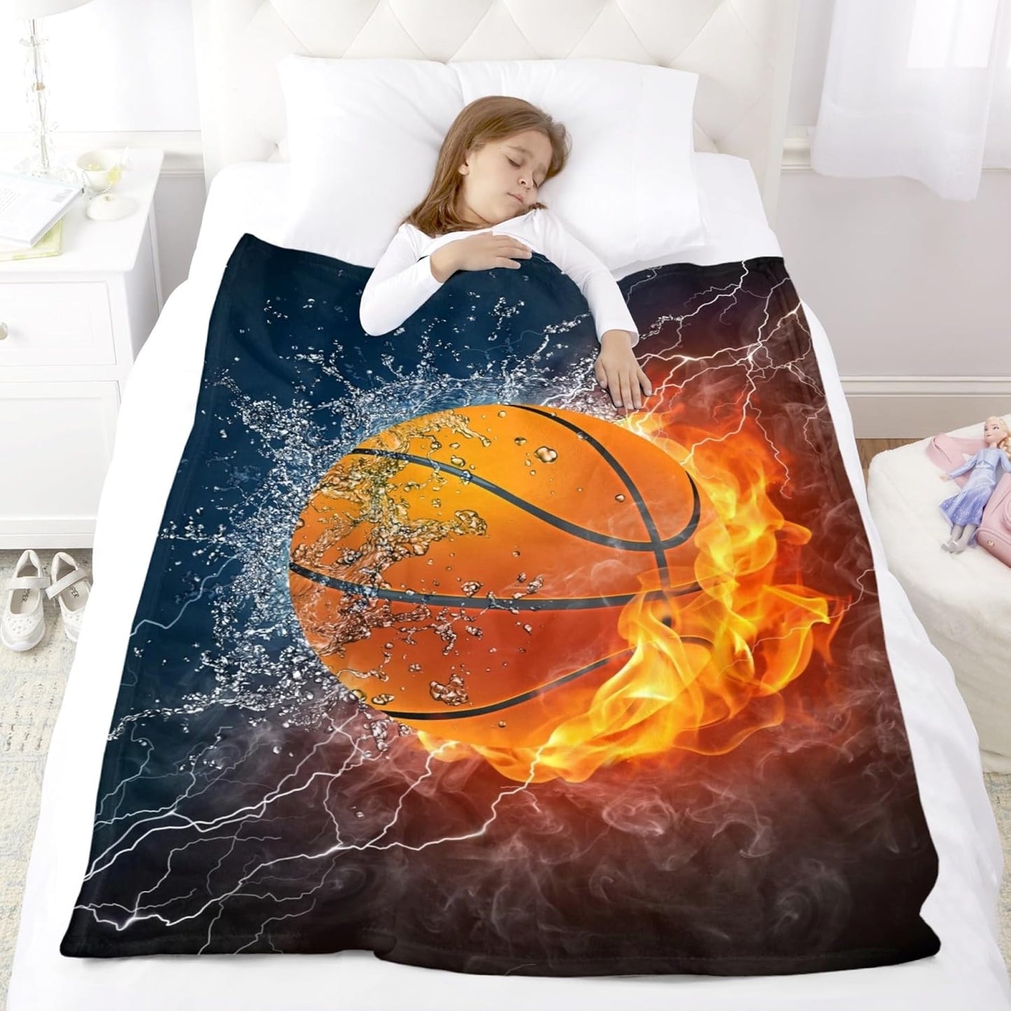 Cool Basketball Ball Throw Blanket Super Soft Warm Boy Bedding Bed Blankets For Couch Bedroom Sofa Office Car, All Season Cozy Flannel Plush Blanket For Girls Boys Adults, 60"X50"
