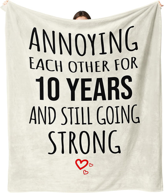 10 Year Anniversary Wedding Gifts for Her Him, 10th Anniversary Blanket Gifts for Wife Husband, 10th Anniversary Tin Gifts for Couple, 10 Years Anniversary Decoration Throw Blanket 60"X50"