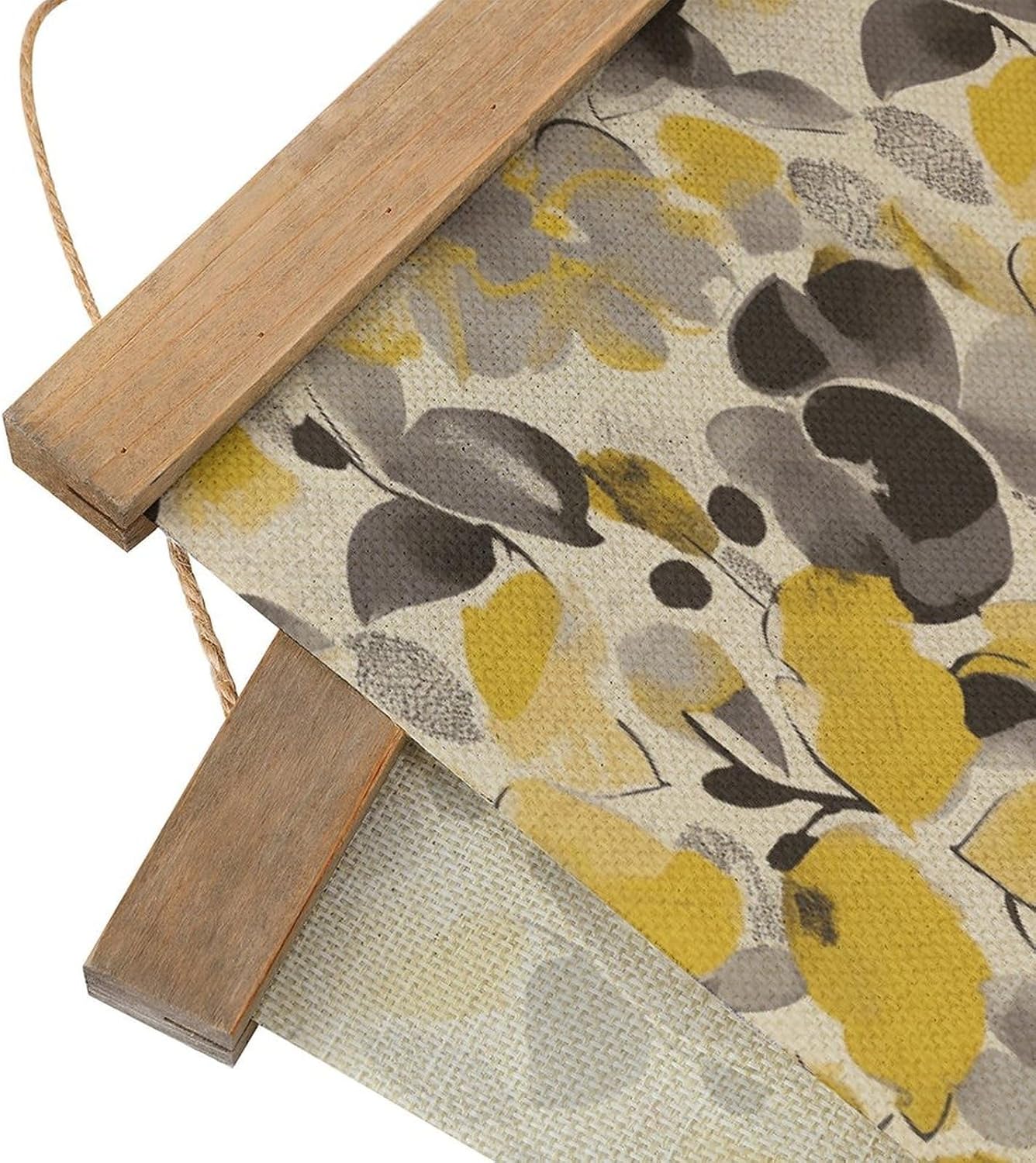 Vintage Yellow Gray Flower Poster with Wooden Frame Personalized Linen Hanging Scroll Painting Rustic Wall Hanging Illustrative Modern Artwork Decor for Home Living Room Bedroom Office