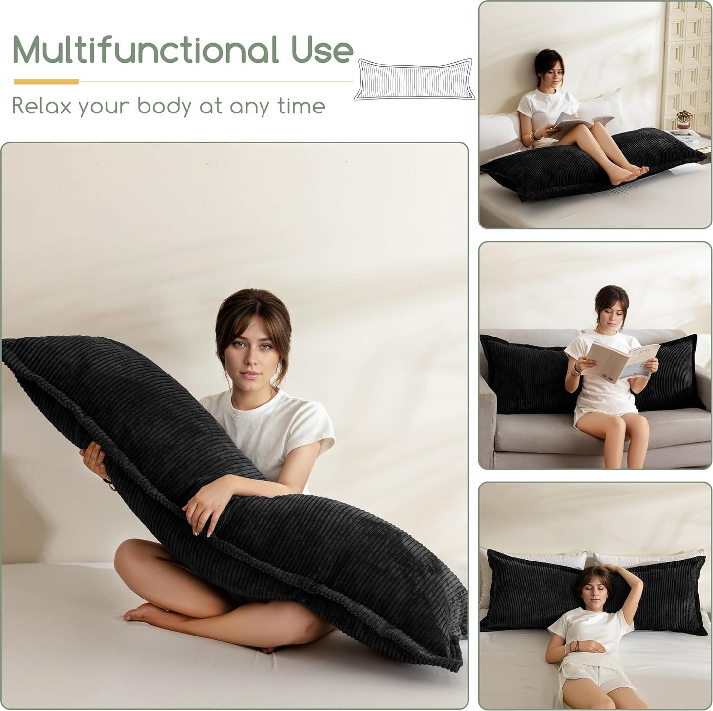 HIGOGOGO Body Pillow for Adults, Thickened Memory Foam Long Bed Pillow, Breathable Full Body Pillow with Removable Pillow Cover (20x54 Inch)