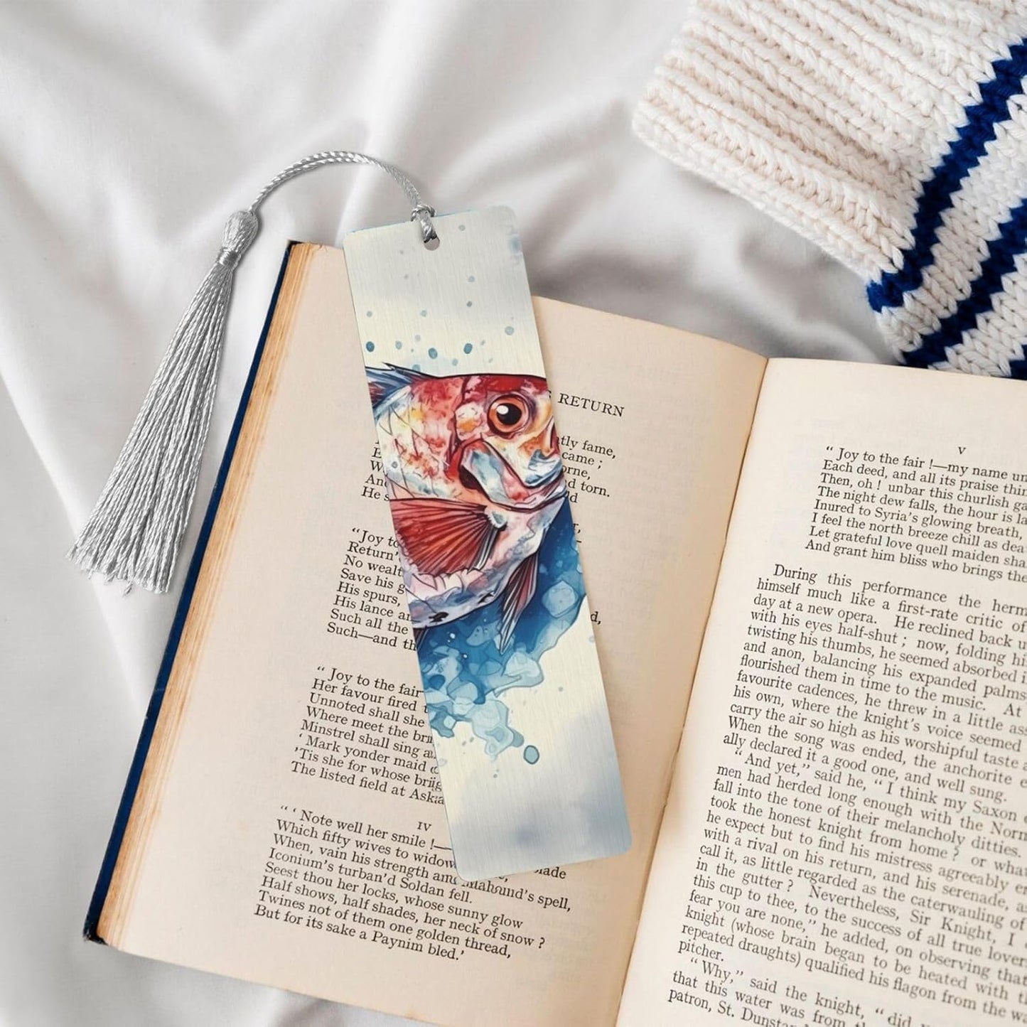 Fish Pattern Bookmarks Gifts for Women Men, Wooden Bookmarks for Book Lovers, Vintage Book Marks Ornaments with Tassel, Unique Personalized Reading Page Markers Gray