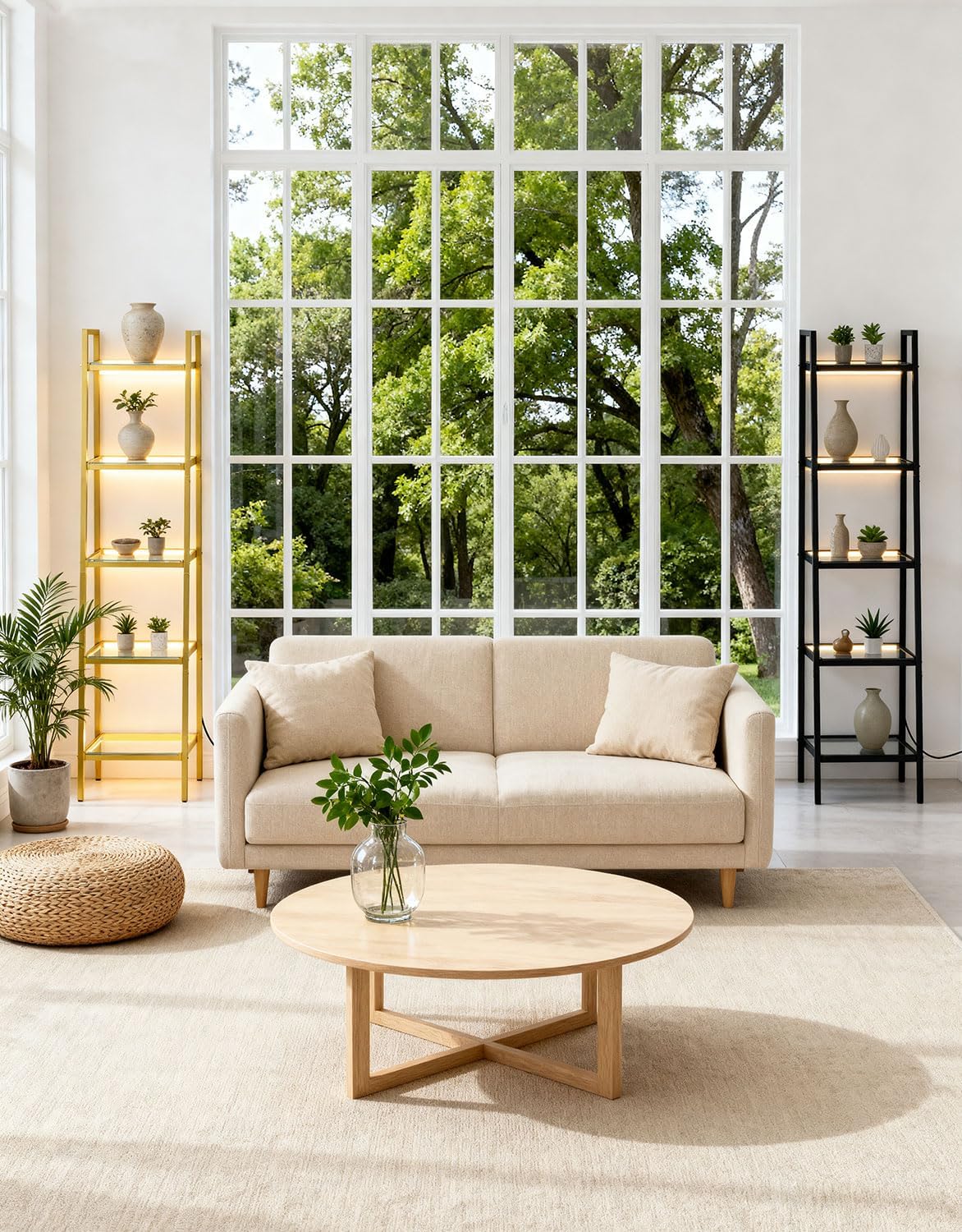 5-Tier Glass Display Shelf with RGB Light, 67" Ladder Bookshelf, Music Sync & 3 CCT, Dimmable App/Remote, Modern Freestanding Corner Storage Rack, Metal Organizer for Living Room Home Office, Gold