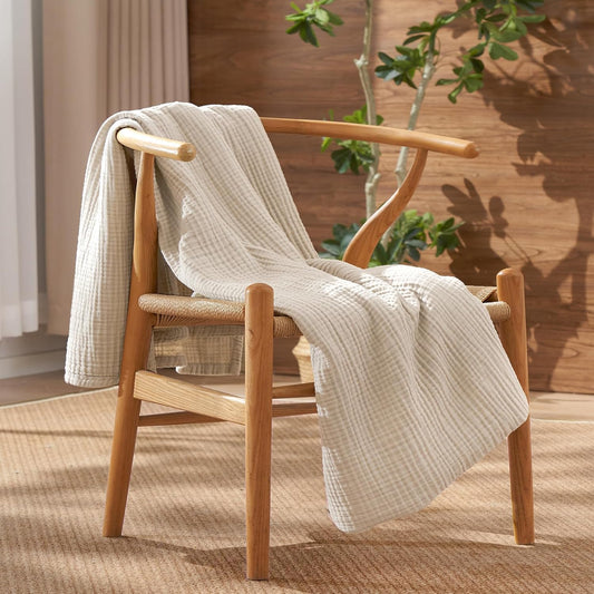 David's Home Pre-Washed 100% Cotton Muslin Throw Blanket, 4-Layer Soft Throw for Bed Couch, Breathable & Lightweight Blankets for Adults Hot Sleepers, Room Decor, Luxury Gift, Birch, 50 * 60"