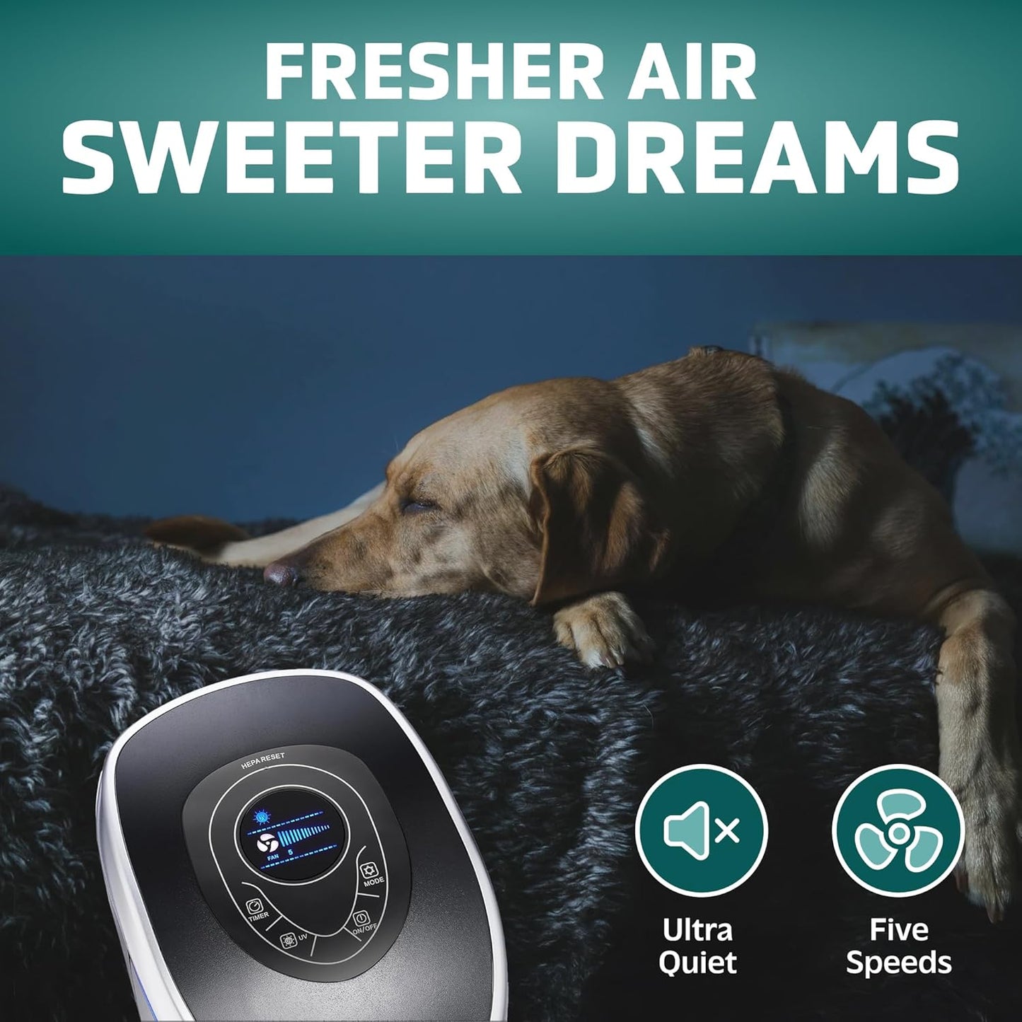 GermGuardian 5-In-1 HEPA Air Purifier for Home, Large Rooms Up To 915 Sq. Ft. with HEPA Pet Air Filter, UV-C Light & Odor Reduction, AC5250PT, 28" Tower, Gray