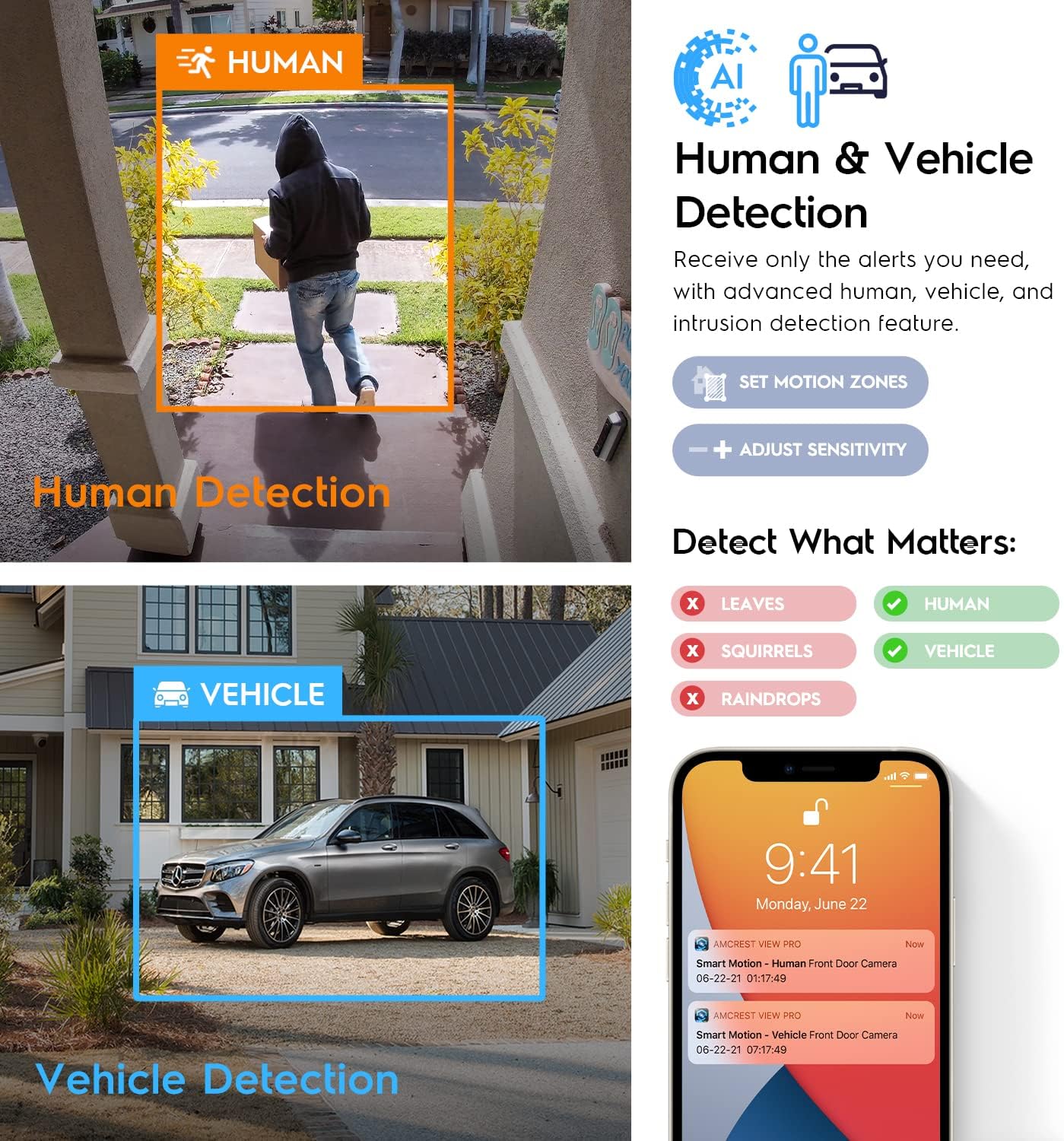 Amcrest 5MP AI Turret IP PoE Camera w/ 49ft Nightvision, Security IP Camera Outdoor, Built-in Microphone, Human & Vehicle Detection, Active Deterrent, 129° FOV, 5MP@20fps IP5M-T1277EW-AI