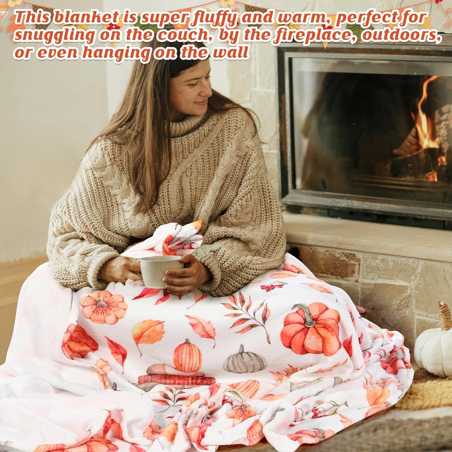 4 Pack Fall Blanket Bulk Pumpkin Throw Blanket Maple Leaf Autumn Harvest Flannel Blankets Warm Lightweight Soft Cozy Thanksgiving Fall Plush Blankets for Couch Sofa Bedroom 51"x59"