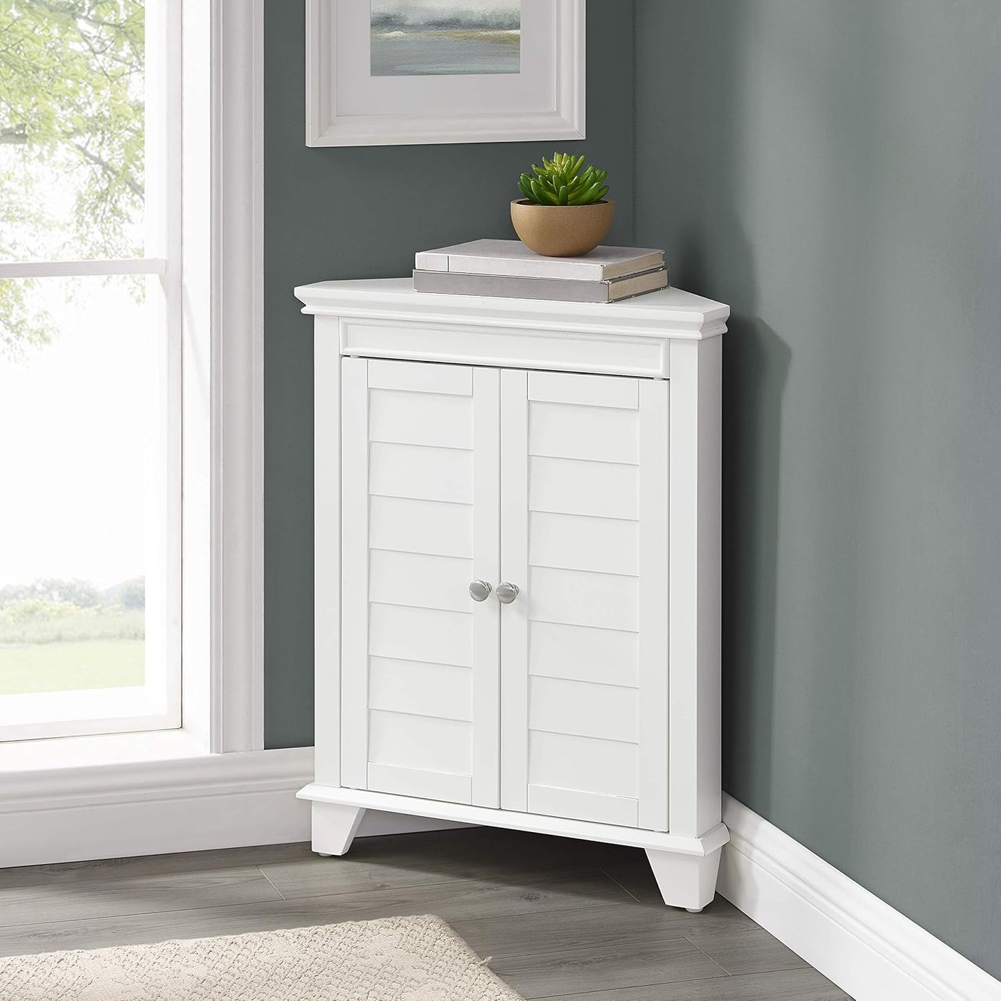 Crosley Furniture Lydia Corner Storage Cabinet and Bathroom Organizer with Shelves, White