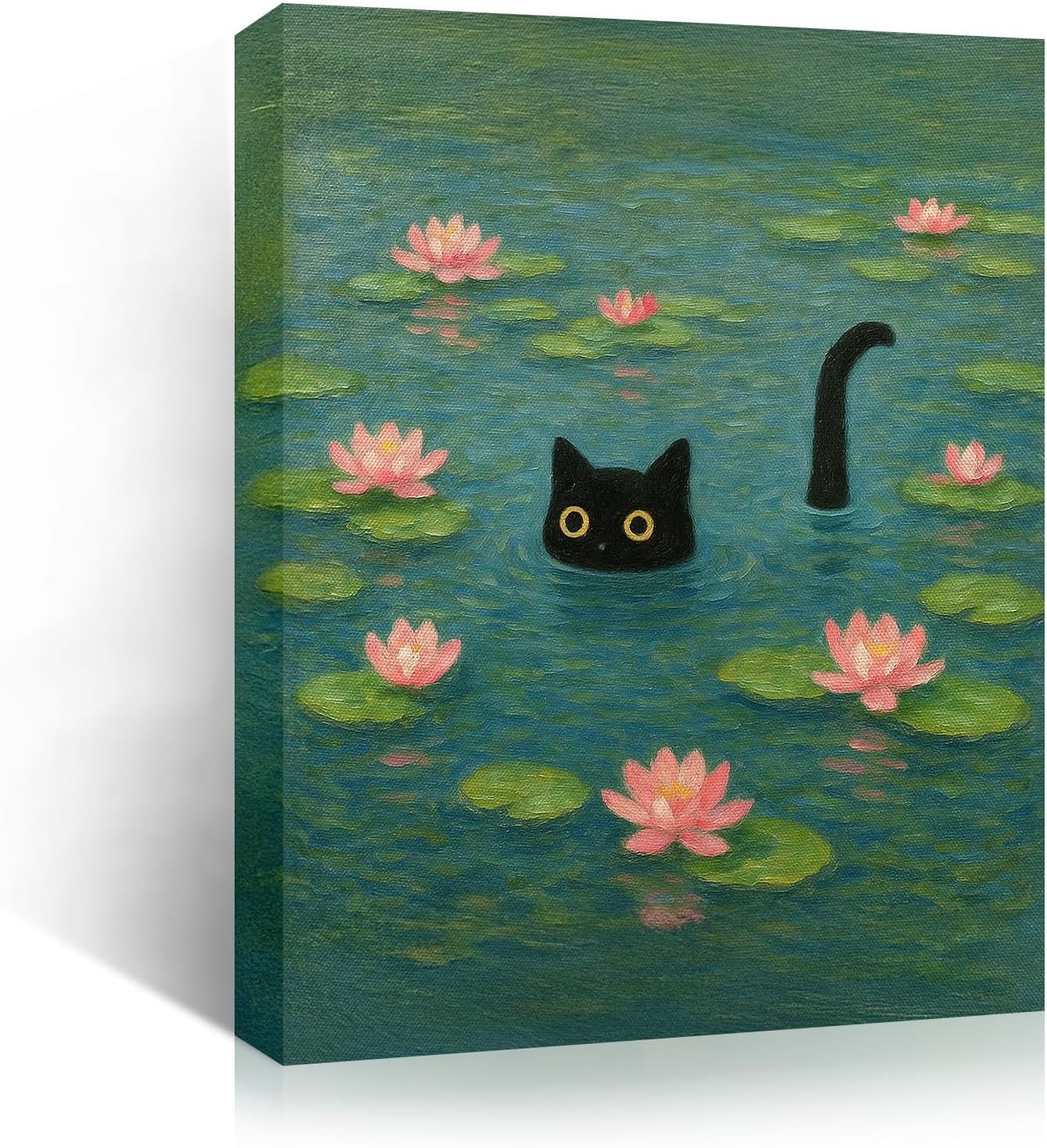 Madewell Living Monet Cat Art, Water Lilies Canvas Vintage Bathroom Decor 8x10 Inch, Cat Lover Gift, Ready-to-Hang Aesthetic Wall Art for Bedroom
