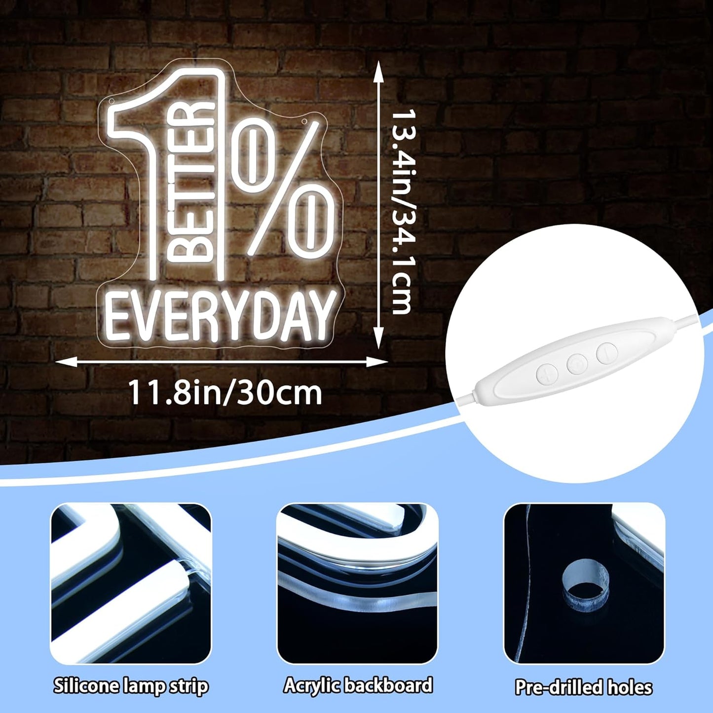1% Better Every Day Neon Sign for Wall Decor Read Books Neon Light for Classroom Dimmable Motivational LED Sign for Study Room Reading Room Bedroom Gym Office Birthday Gifts Size 13.4*11.8 In(TWP255)