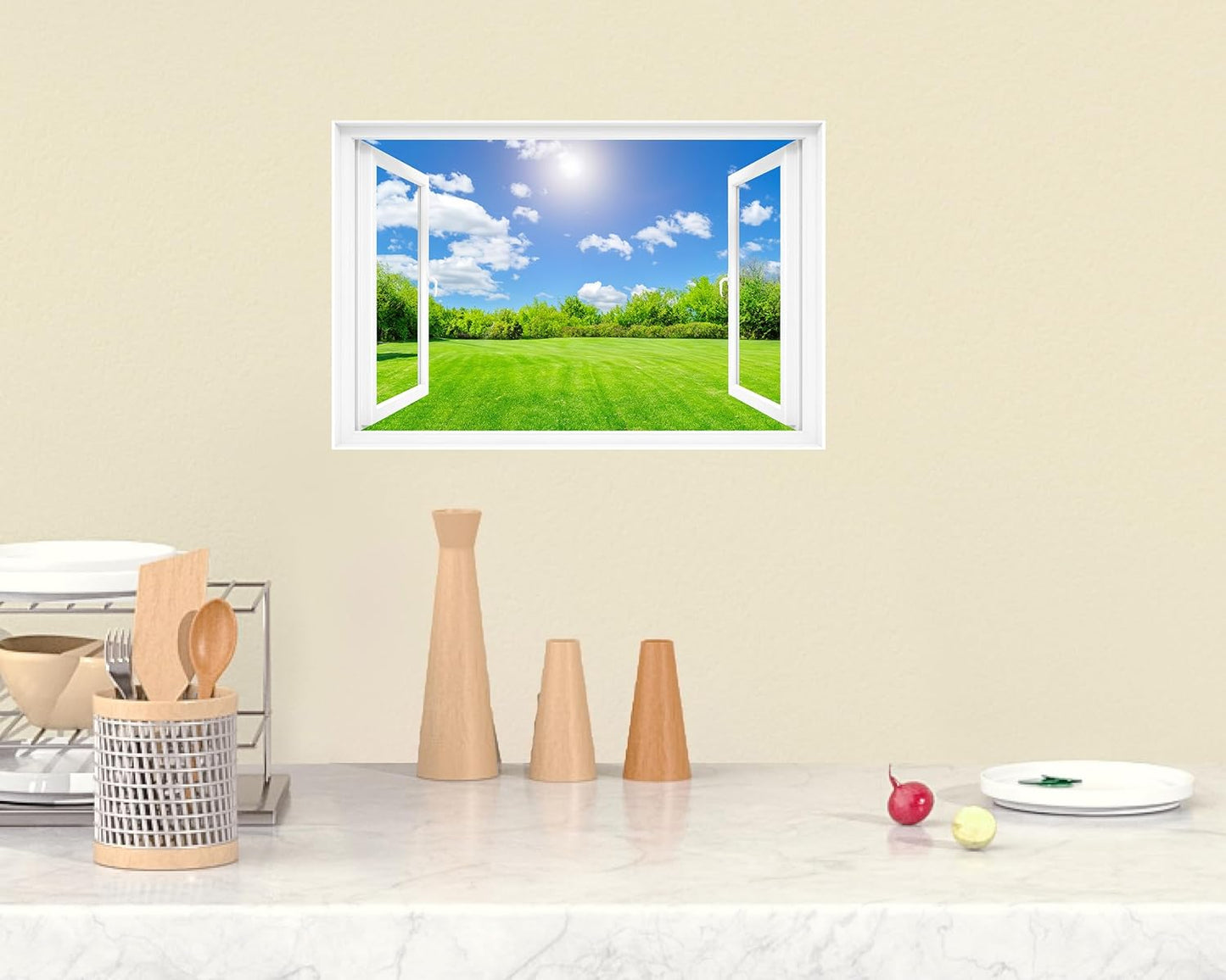 Fake Window Decal - 24"x16" Vinyl Wall Art | Nature Landscape Scene Mural Sticker | Peel & Stick Removable Decor