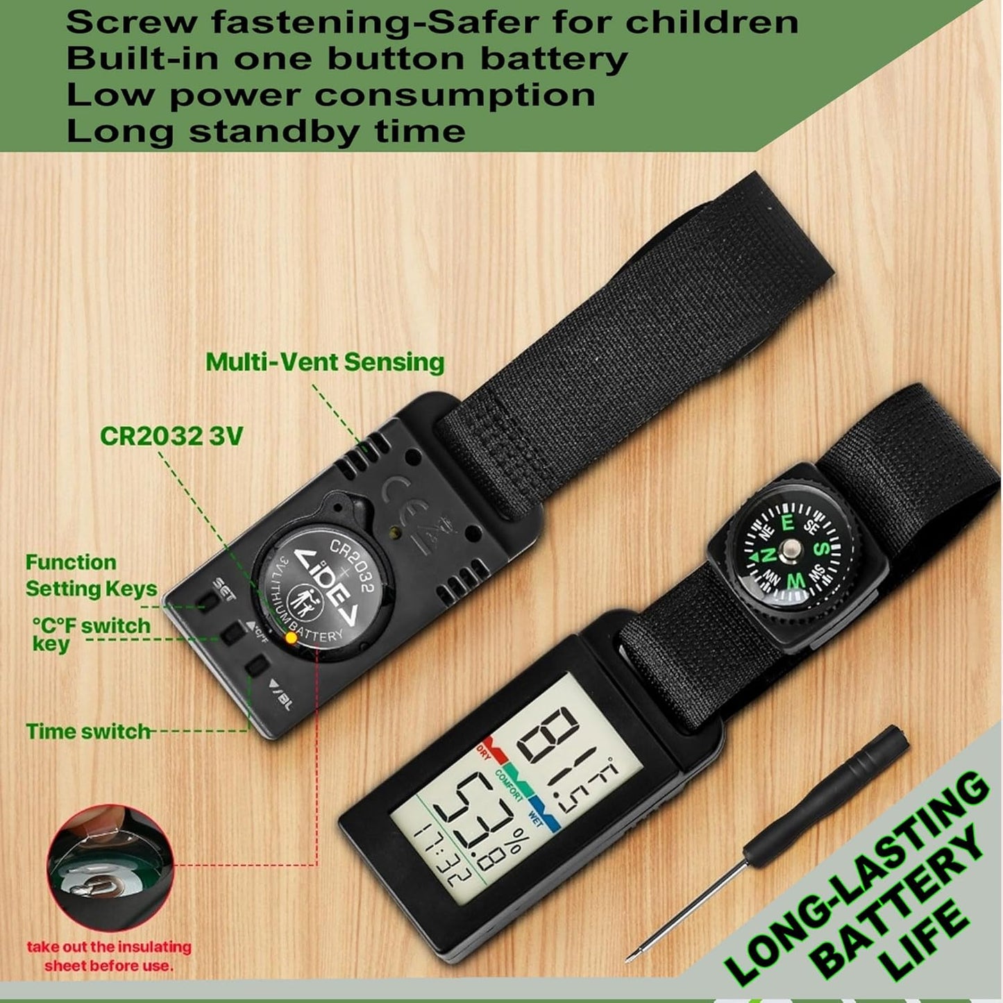 Indoor Outdoor Portable Thermometer Hygrometer with Accurate Temp & Humidity Detection Alarm Compass Crucial for a Comfortable Living Space, Camping, Workshop. Get it Now for a Controlled Environment