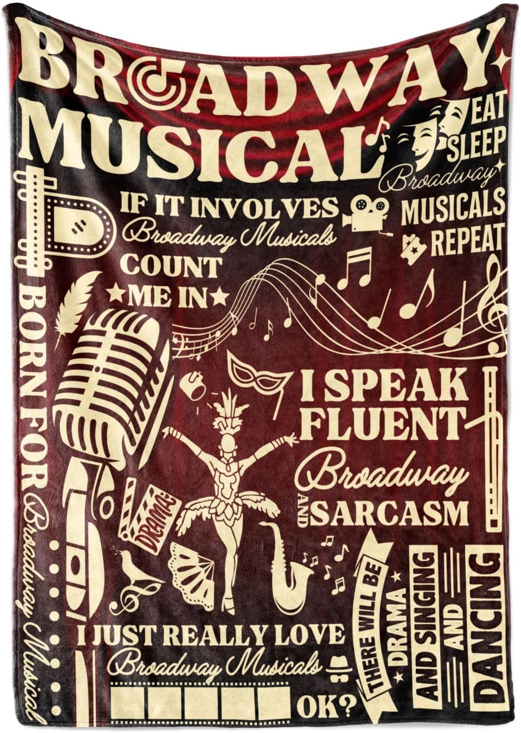 Broadway Musical Gifts, Broadway Blanket for Theater Lovers, Broadway Musicals Lovers, Women, Actors, Actresses, Directors, Perfect for Birthday/Christmas 50x65 Inches