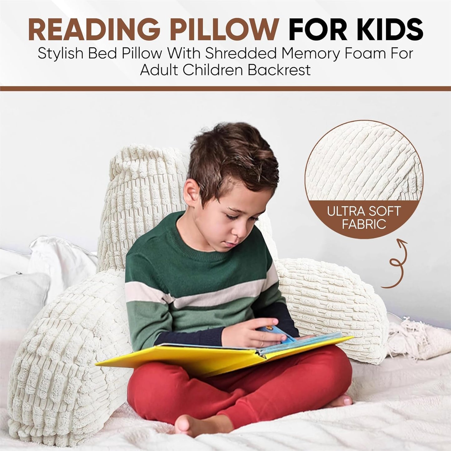 Comfy Reading Pillow with Arms - Supportive Backrest for Bed and Floor Lounging, Perfect for Reading and Relaxing