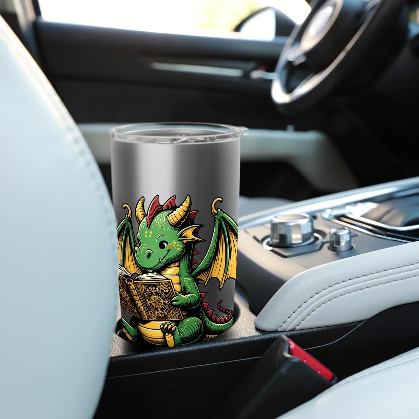 Dragon Reading Book Bookworm Books Dragon Lover Learning Stainless Steel Insulated Tumbler