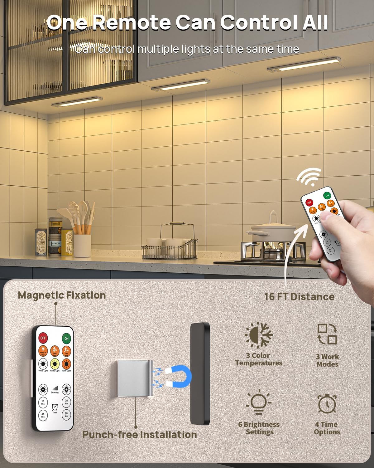 12" Under Cabinet Lights Wireless, Motion Sensor Light Indoor with Remote, LED Rechargeable Closet Light, 3 Color Temps, Dimmable, Magnetic, Under Counter Lights for Kitchen, Stairs, Pantry