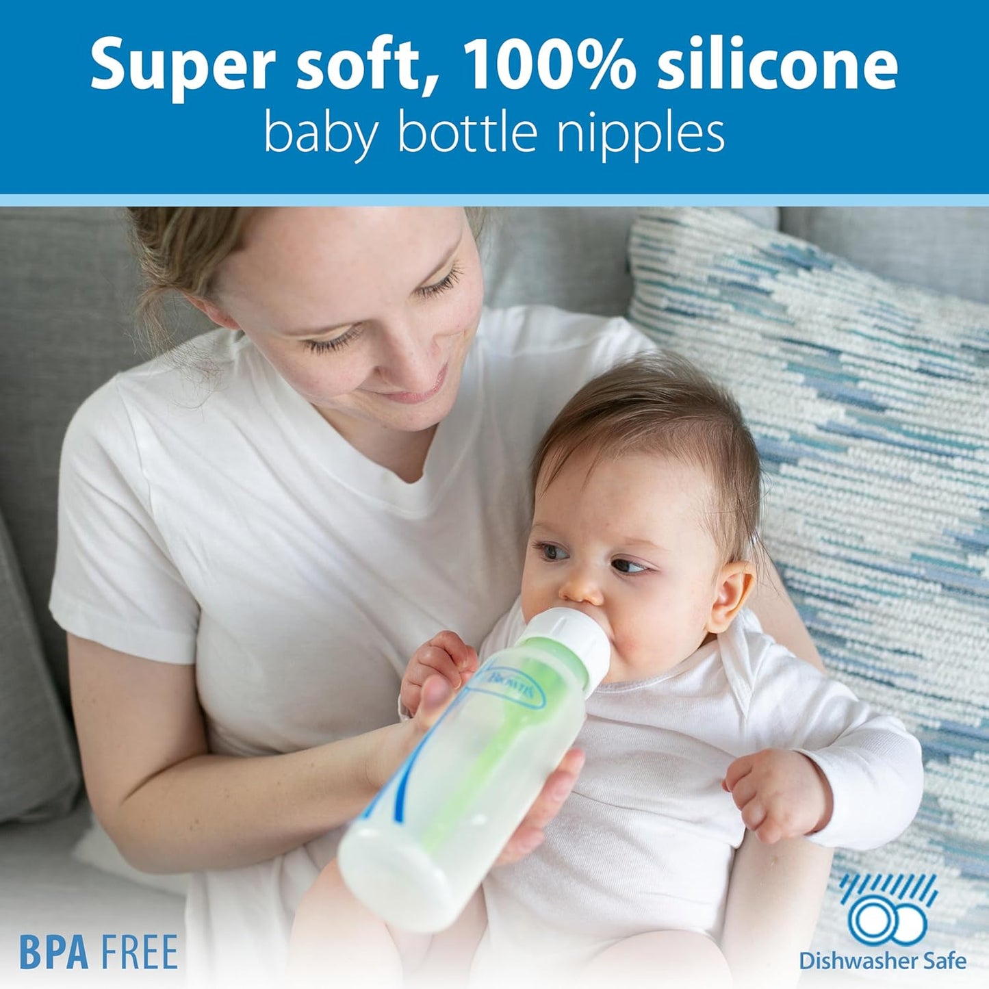 Dr. Brown's Natural Flow Level 1 Narrow Baby Bottle Silicone Nipple, Slow Flow, 0m+, 100% Silicone Bottle Nipple, 6 Count (Pack of 1)