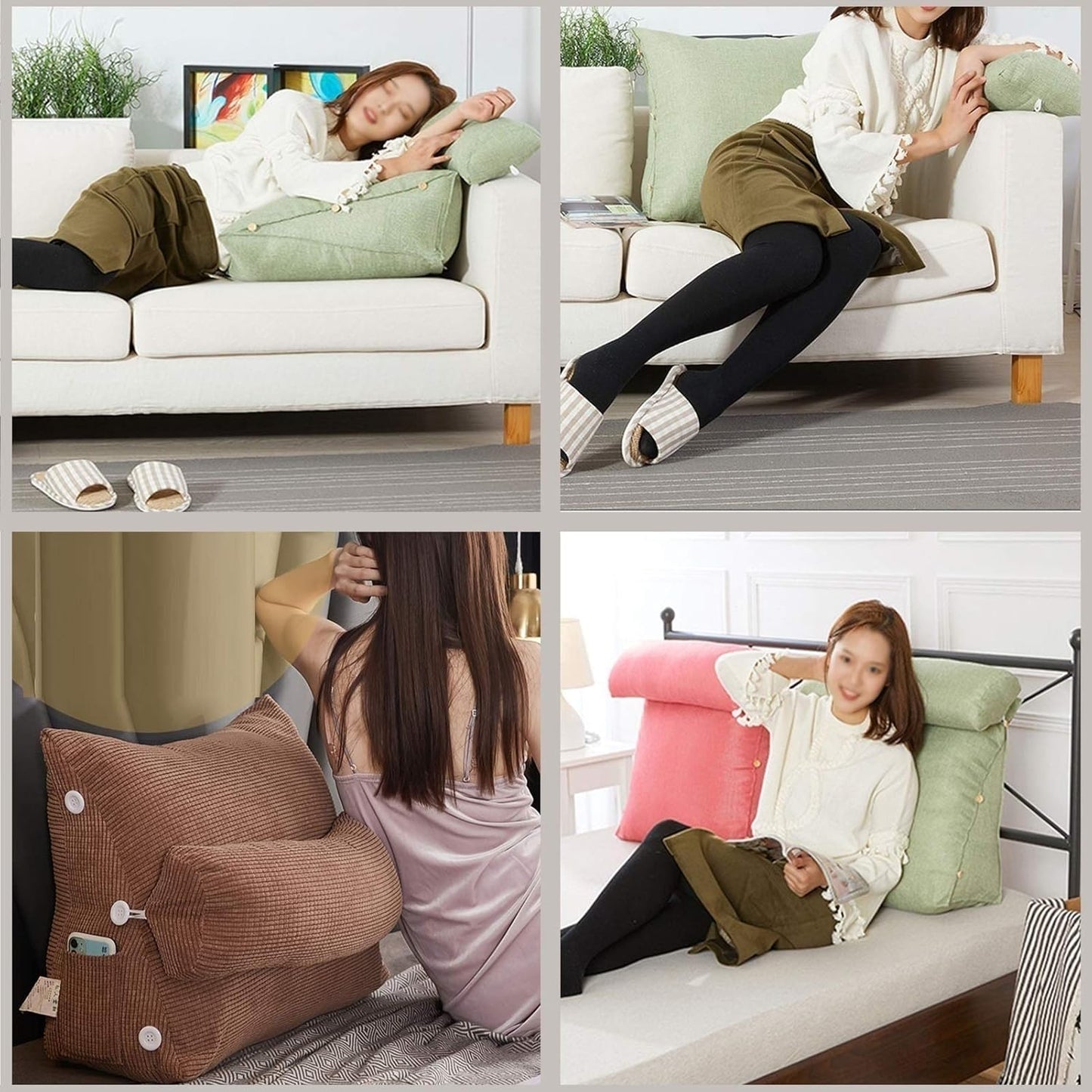 Reading Pillow Adjustable Height Wedge Support Cushion for Office Home Zipper Design Washable 4 Color 16 Size Optional (Color : Yellow Size : 58x22x50cm (2 Pieces)) (Yellow 45x22x50cm)