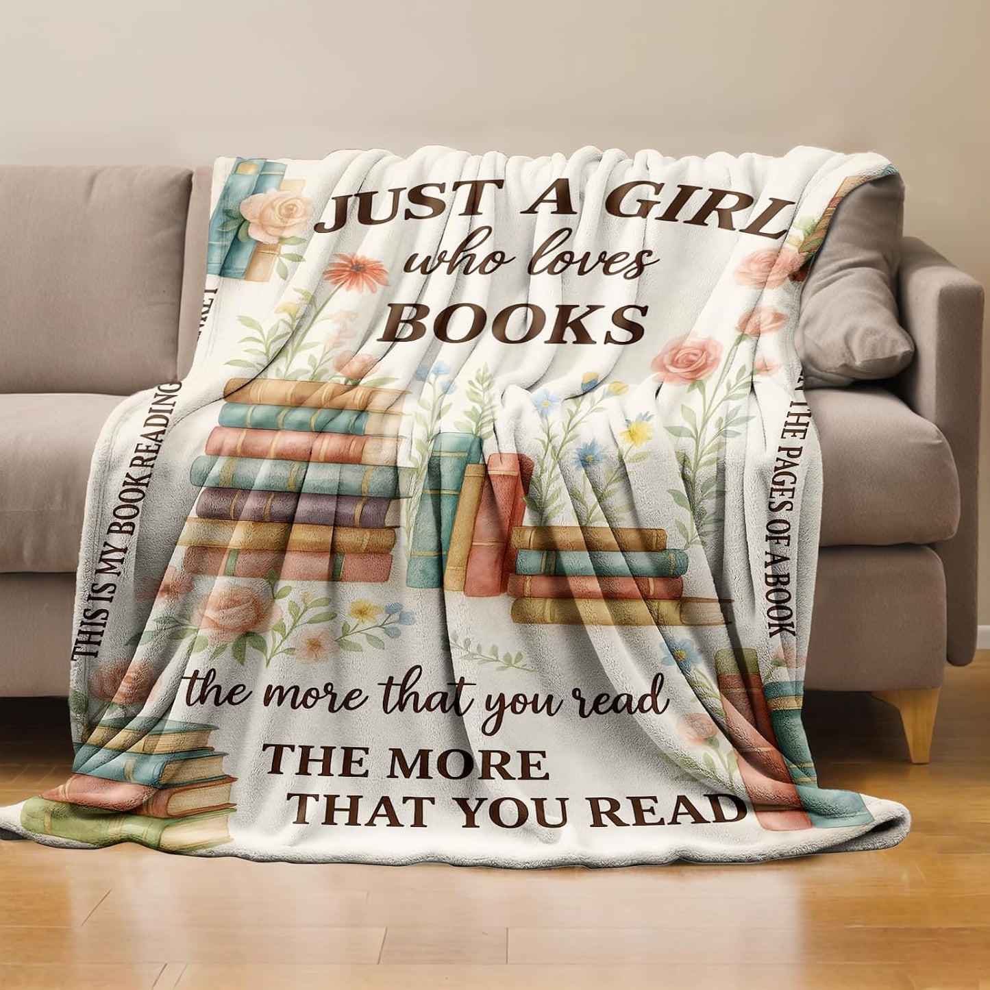 Just a Girl Who Loves Books Throw Blanket Gifts for Boys Girls Kids Adults, Book Lover Theme Flannel Blankets for Travel Sofa Living Room Decor 50"X60"