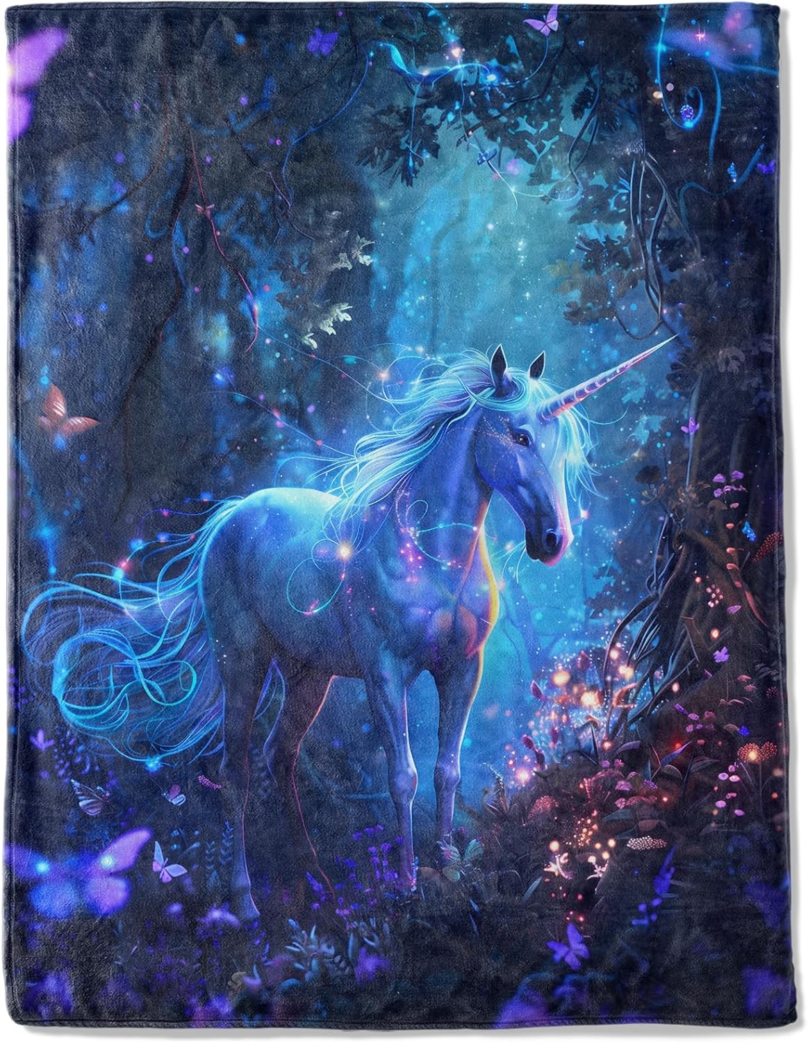 Enchanted Unicorn Fleece Blanket - Lightweight Soft Cozy Gifts Throw for Animal Lovers,Kids,Women,Girls,Magical Mystical Forest Blankets,Home Room Modern Artistic Decor 60x80in