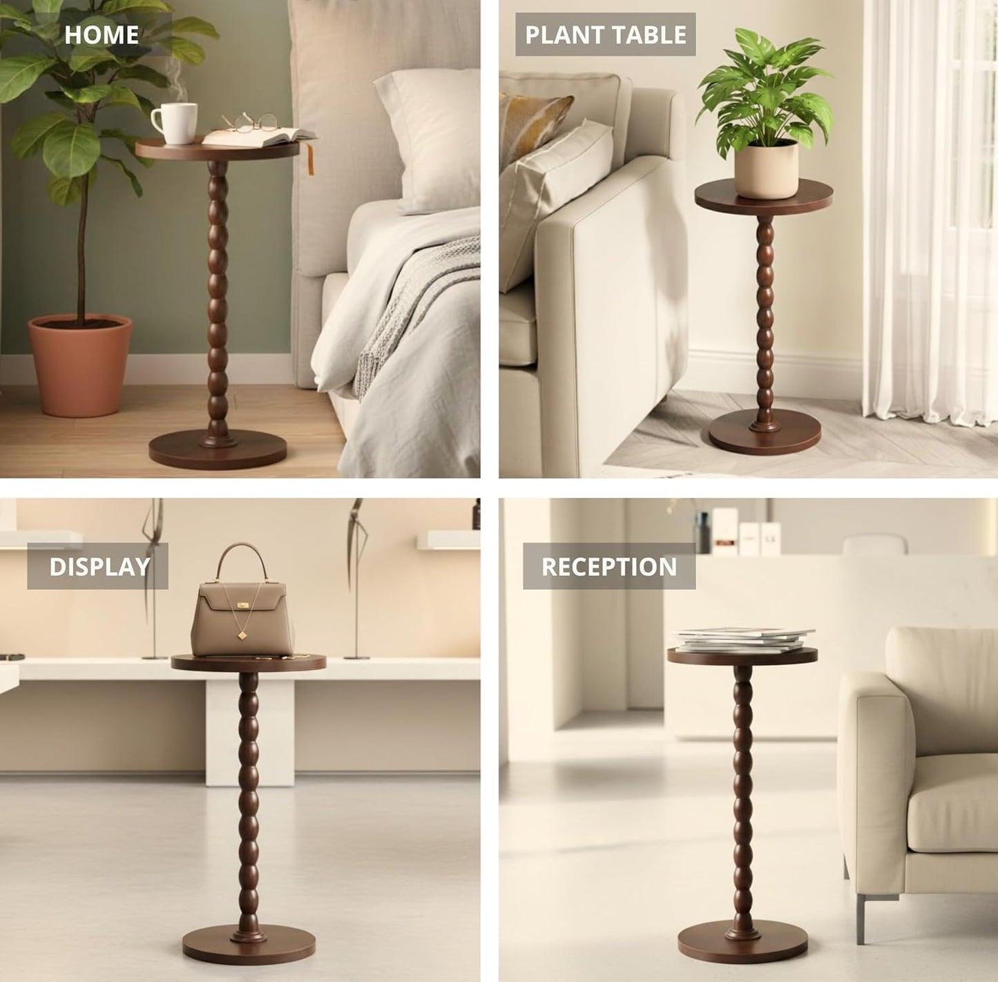 Round Wooden Small Side Table for the Living Room, Modern Pedestal Side Table for Small Spaces, Drinks, Corner, Accent Piece, and Compact Nighstand Bedroom, Tool-Free Assembly Easy, Walnut