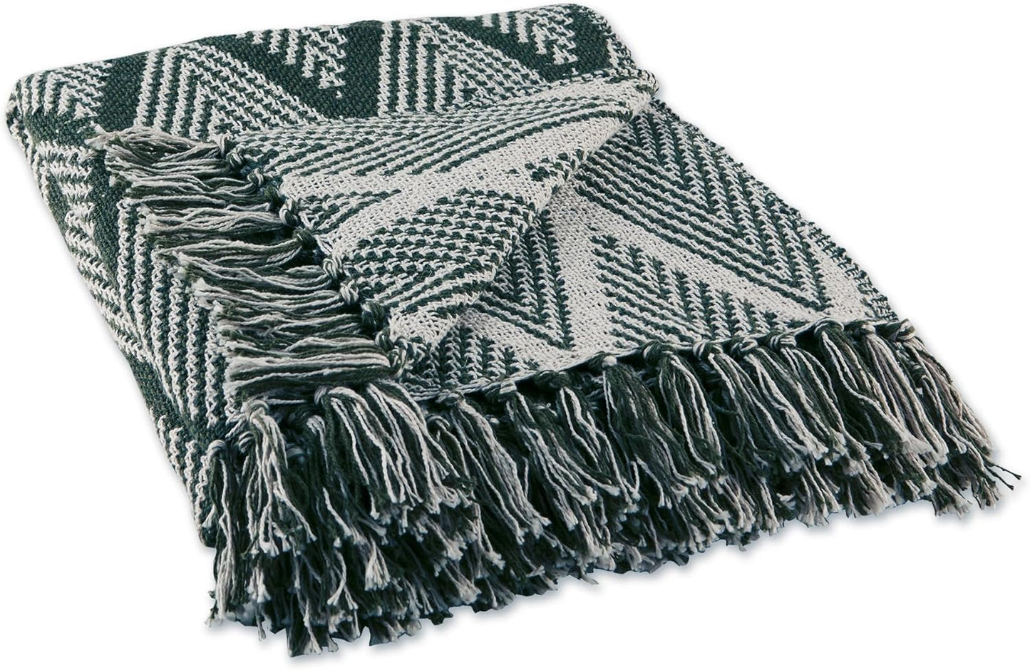 DII Diamond Throw Collection Fringed Woven Cotton Blanket, 50x60, Olive Green